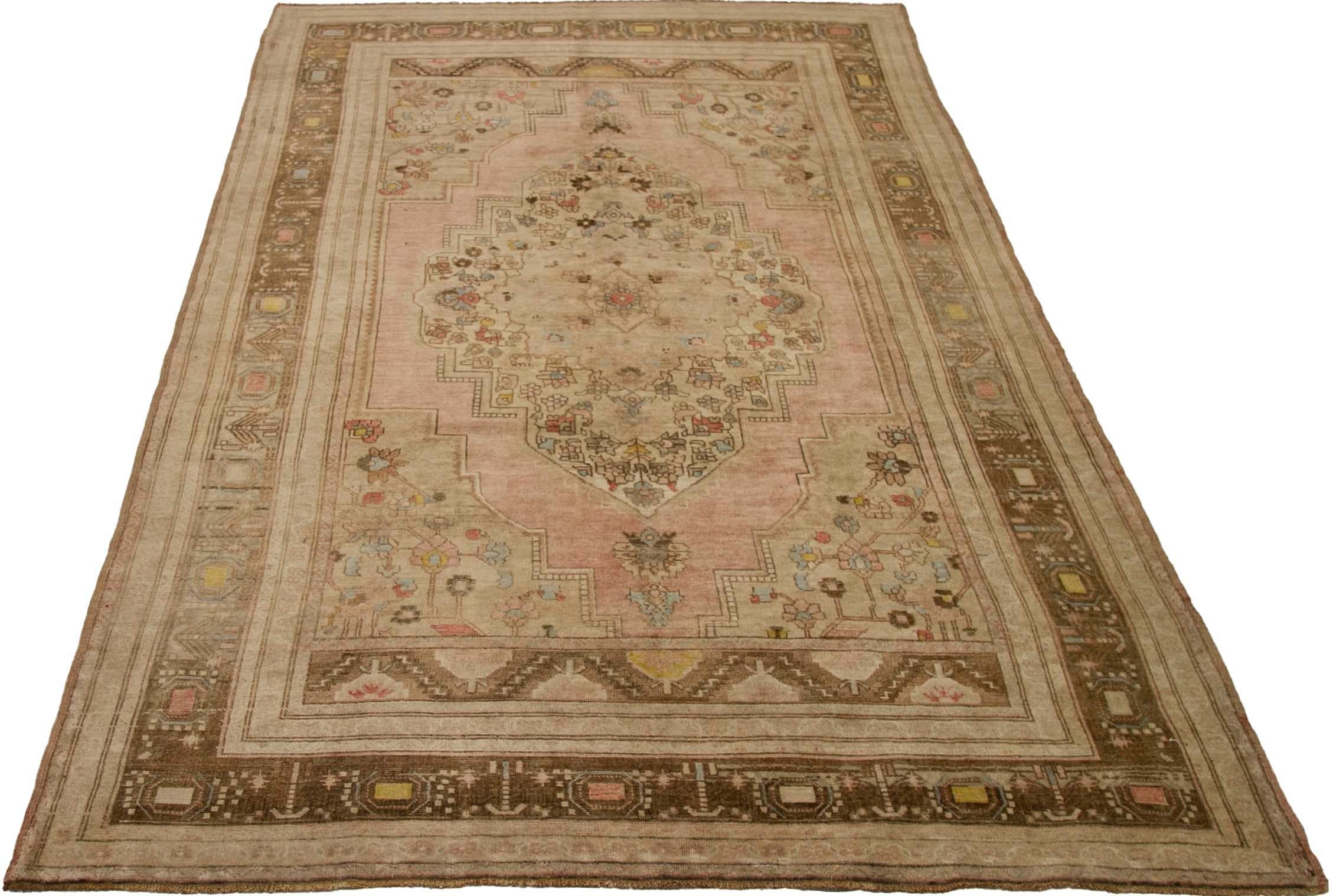 Türkei Anatoly Area Rugs - Wolle Braun Elfenbein Rosa Design - 92804 im Zustand „Hervorragend“ im Angebot in Dallas, TX
