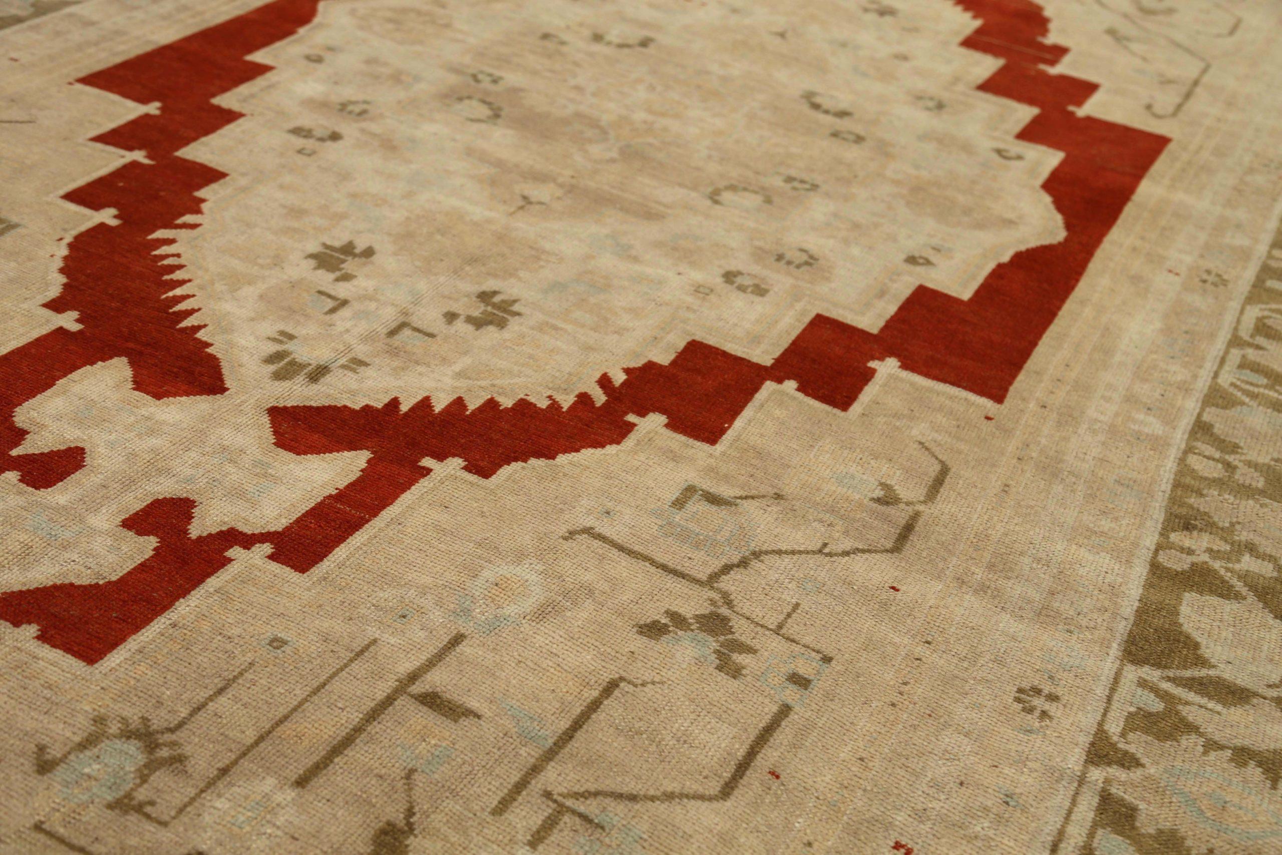 Türkische Anatoly-Teppiche - Wolle Grün Elfenbein Rot Taupe Design - 92889 im Zustand „Hervorragend“ im Angebot in Dallas, TX