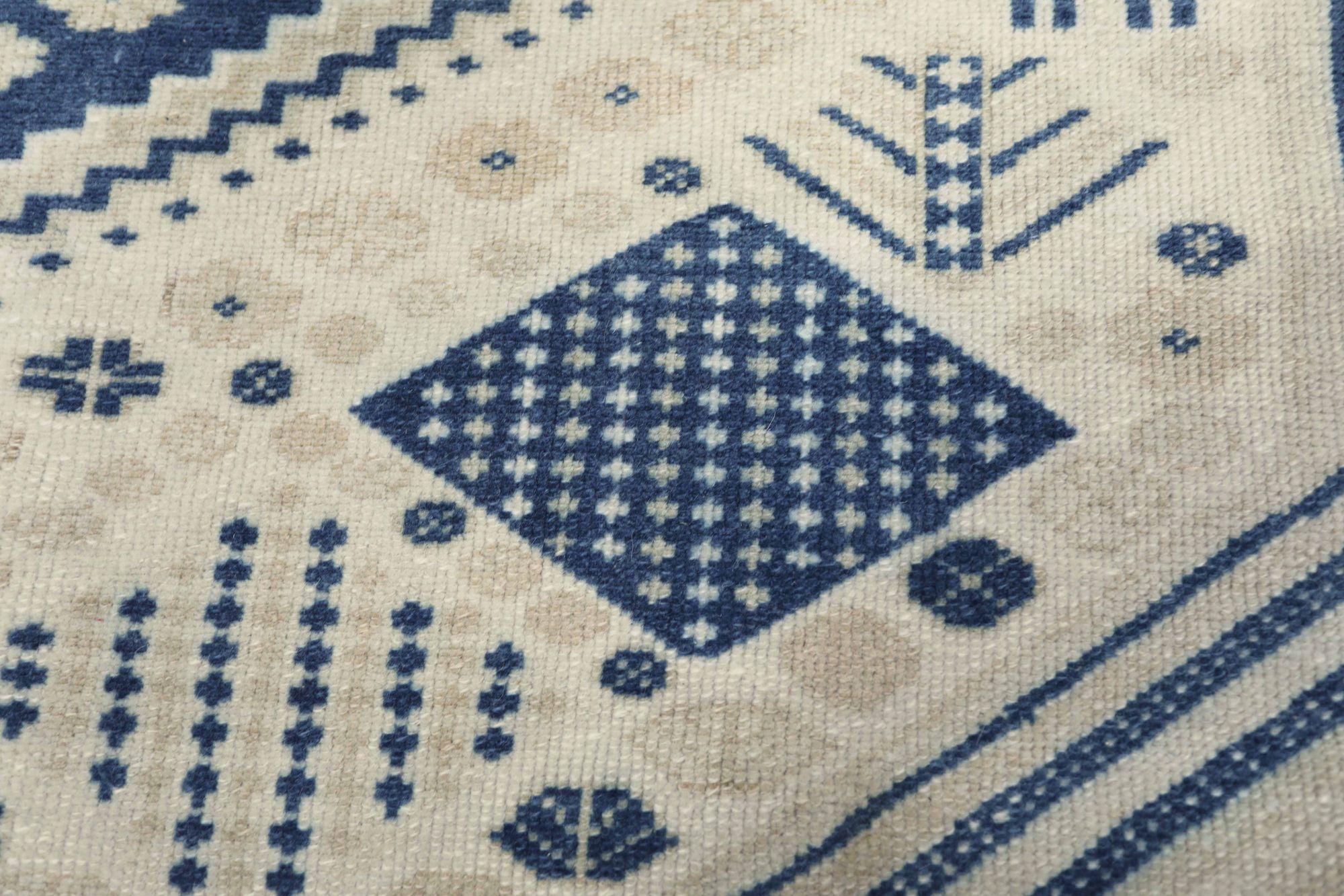Turco Tappeti Turchia Anatoly - Lana Avorio Design Blu Navy - 93040 in vendita