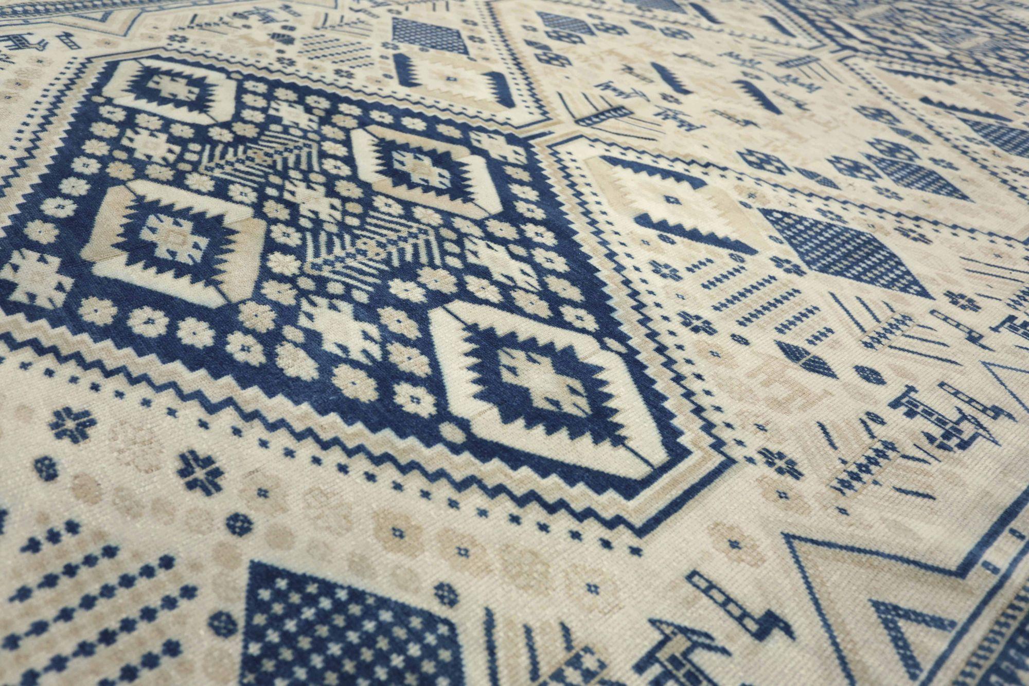 Tappeti Turchia Anatoly - Lana Avorio Design Blu Navy - 93040 In condizioni ottime in vendita a Dallas, TX