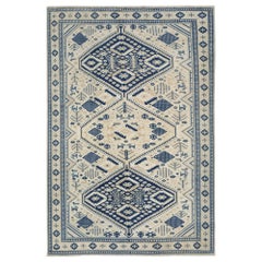 Tappeti Turchia Anatoly - Lana Avorio Design Blu Navy - 93040
