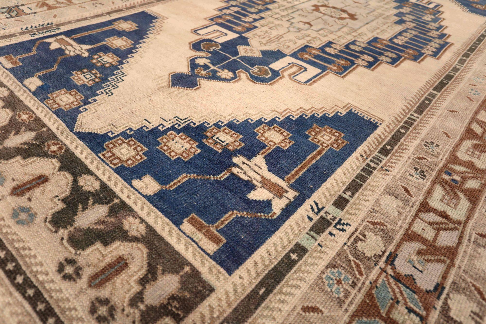 Türkische Anatoly-Teppiche - Wolle Elfenbein Marineblau Design - 93089 (20. Jahrhundert) im Angebot