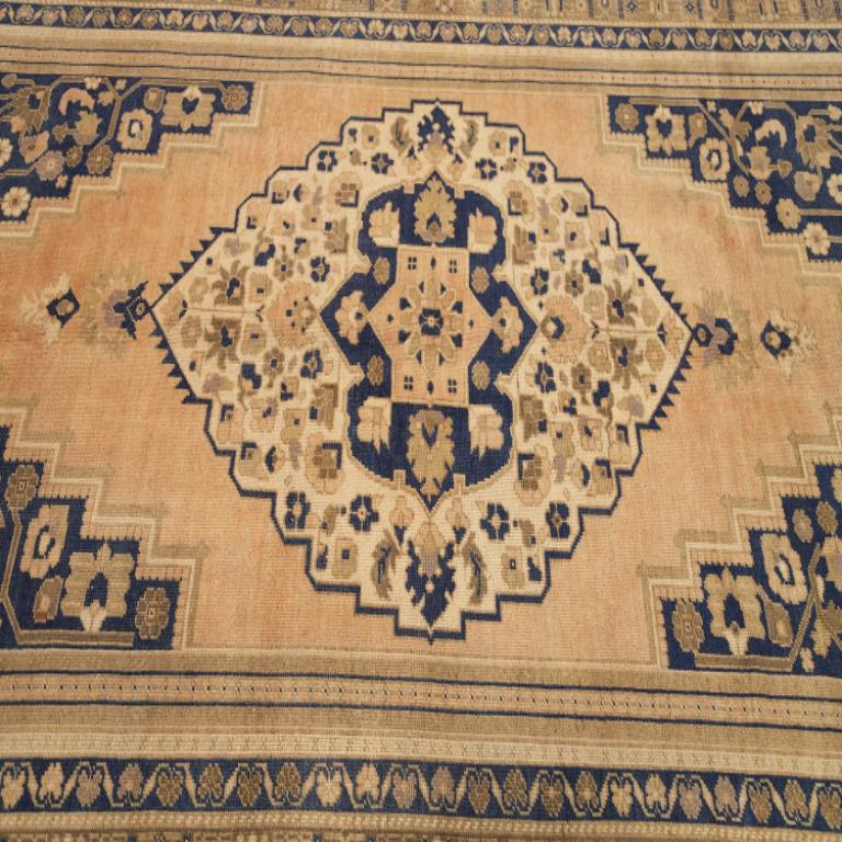 Türkische Anatoly-Teppiche - Wolle Elfenbein Marineblau Blau Rosa Design - 92949 im Angebot 1