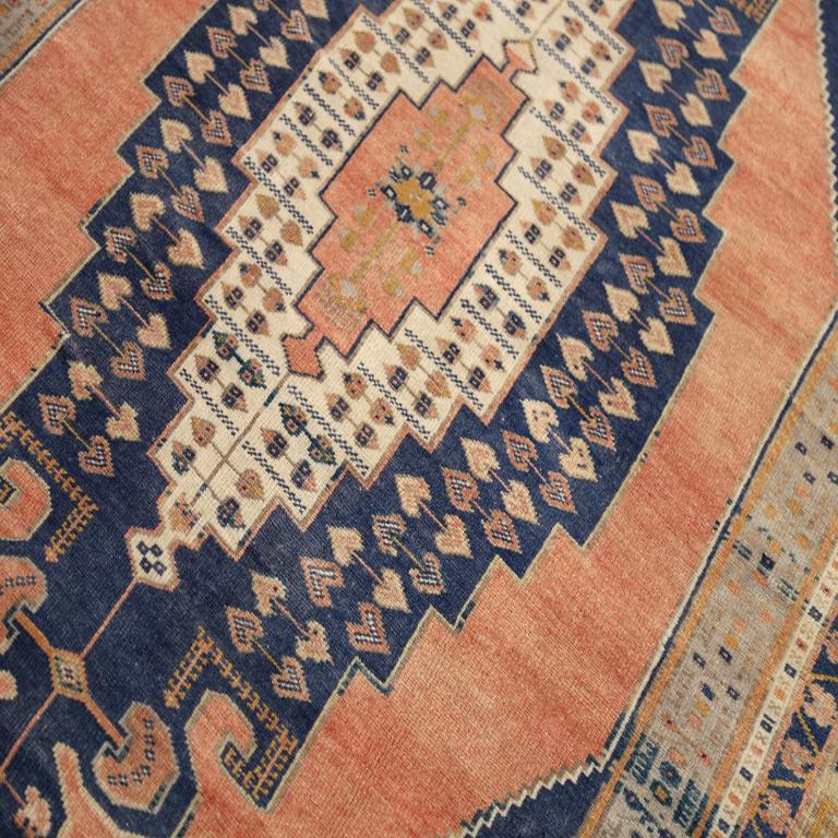 Turkish Turkey Anatoly Area Rugs - Wool Ivory Navy Blue Pink Yellow - 93008 For Sale