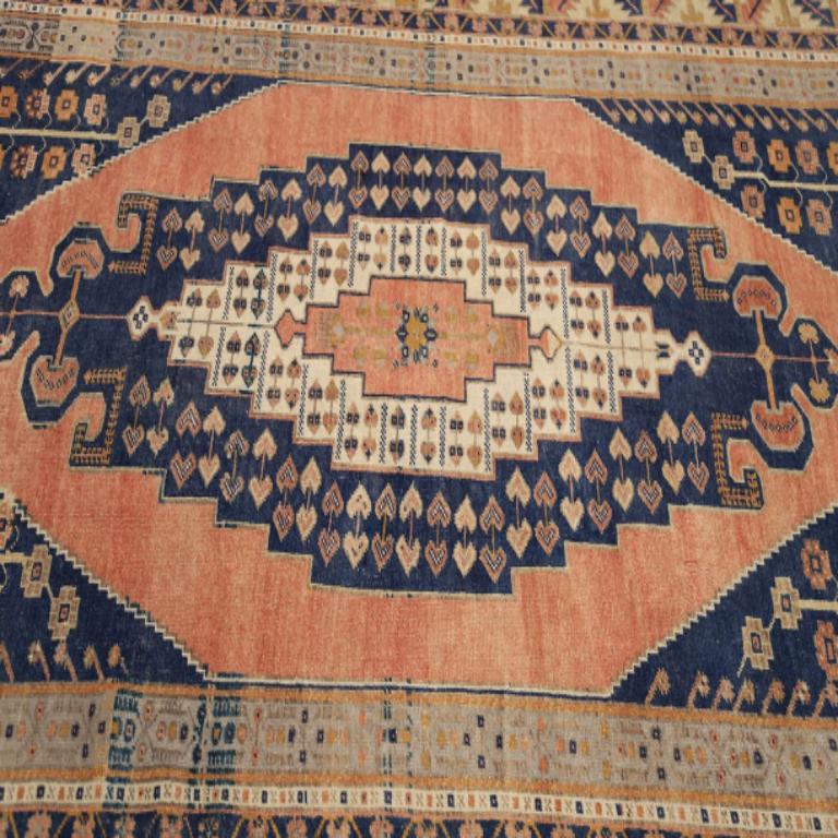20th Century Turkey Anatoly Area Rugs - Wool Ivory Navy Blue Pink Yellow - 93008 For Sale