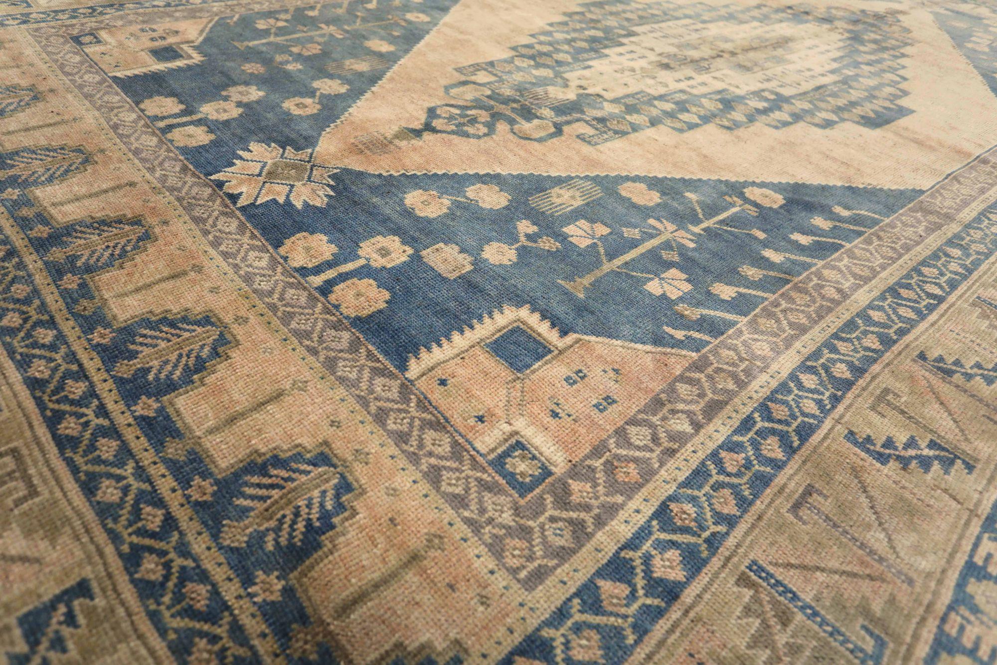 Turkey Anatoly Area Rugs - Wool Navy Blue Pink Taupe Design - 93073 In Excellent Condition For Sale In Dallas, TX