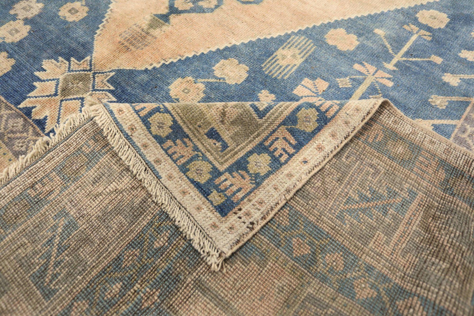 20th Century Turkey Anatoly Area Rugs - Wool Navy Blue Pink Taupe Design - 93073 For Sale