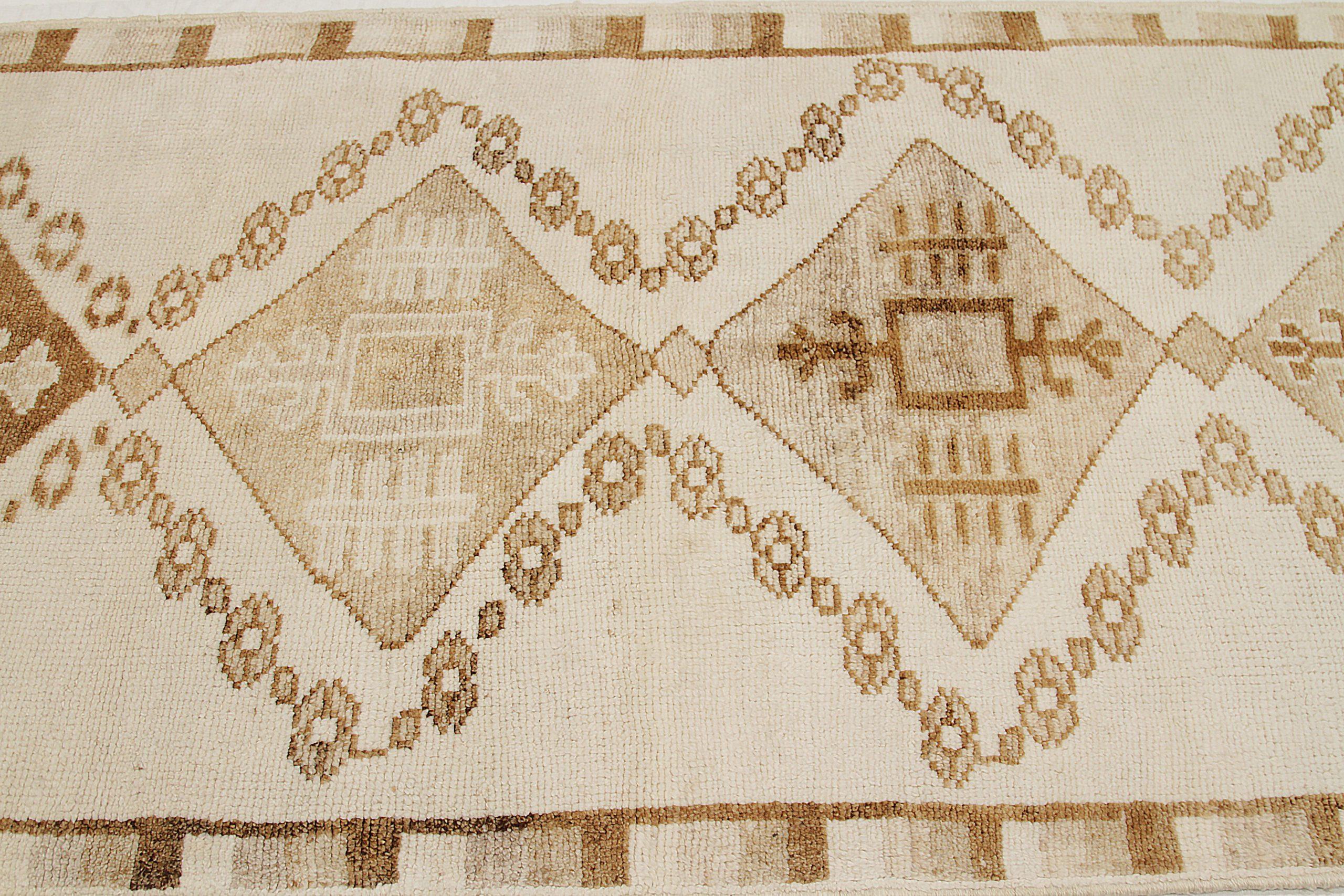 Türkei Anatoly Läufer Teppich CIRCA 1940 - Wolle Braun Elfenbein Design - 92535 (20. Jahrhundert) im Angebot