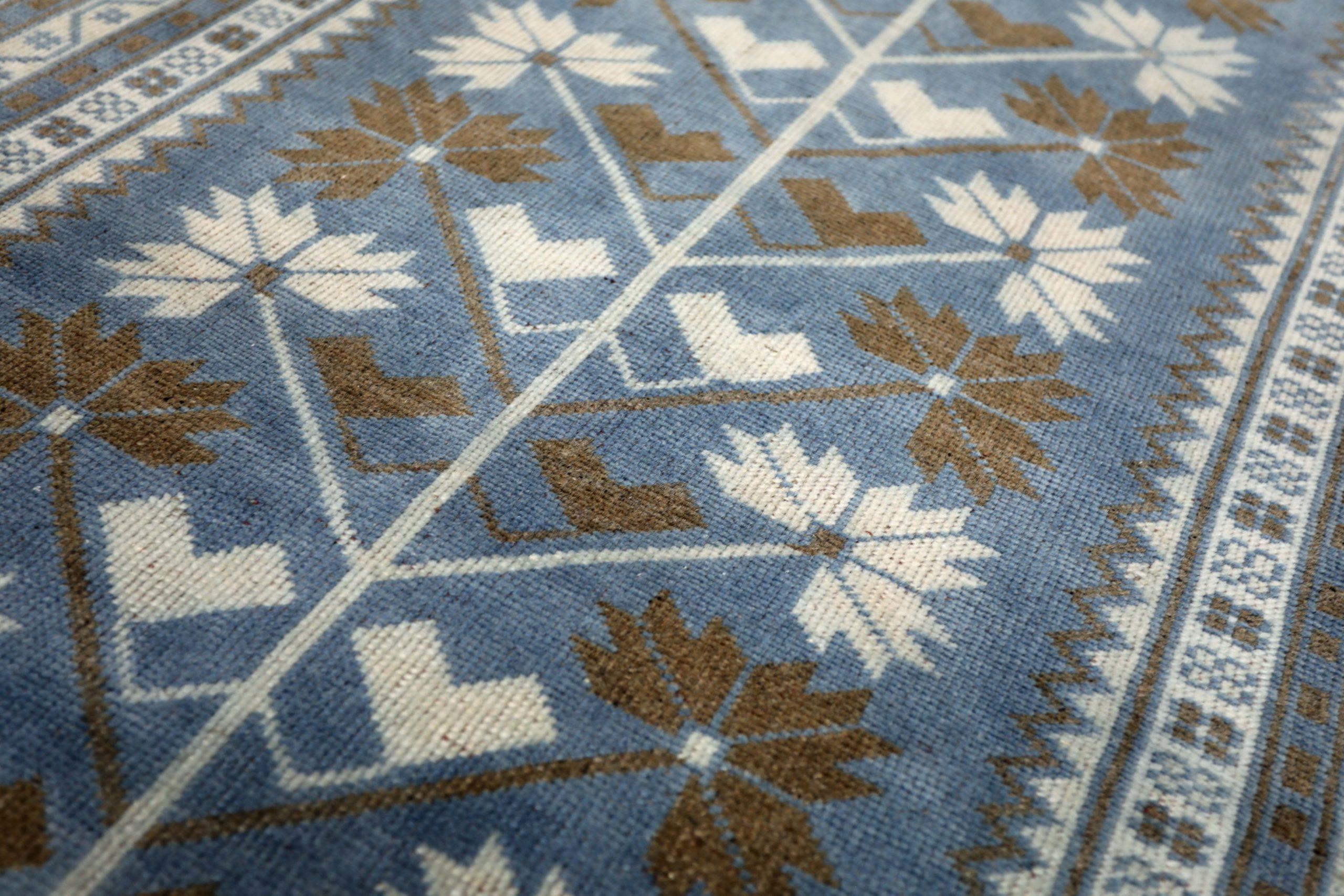 Turc Tapis de course Turkey Anatoly - Laine Bleu Brown Ivory Design - 93254 en vente