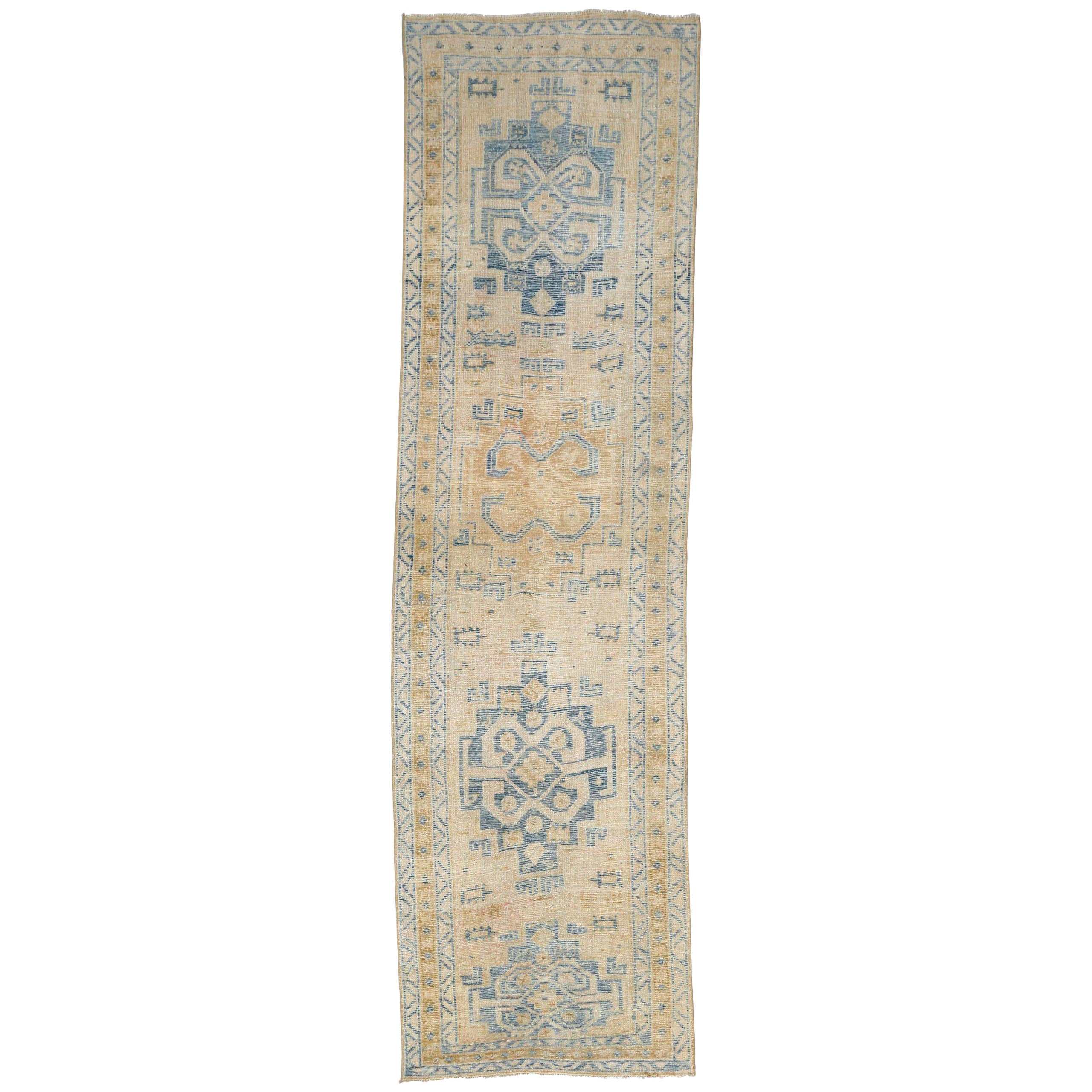 Tapis de couloir Anatoly Turquie, motif en laine bleu jaune - 93258