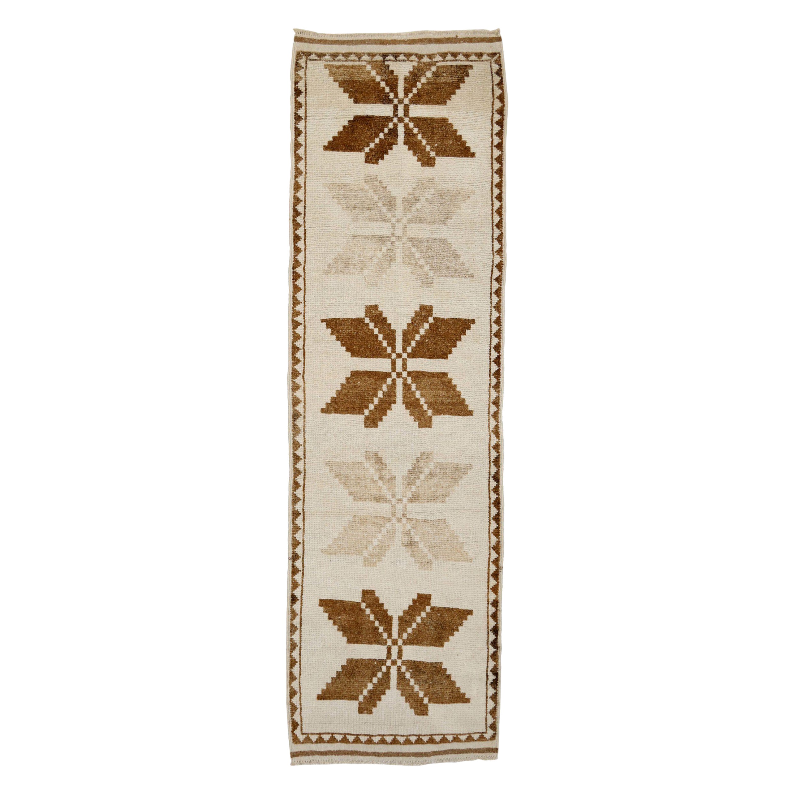 Türkei Anatoly Läufer Teppich - Wolle Braun Elfenbein Design - 93196