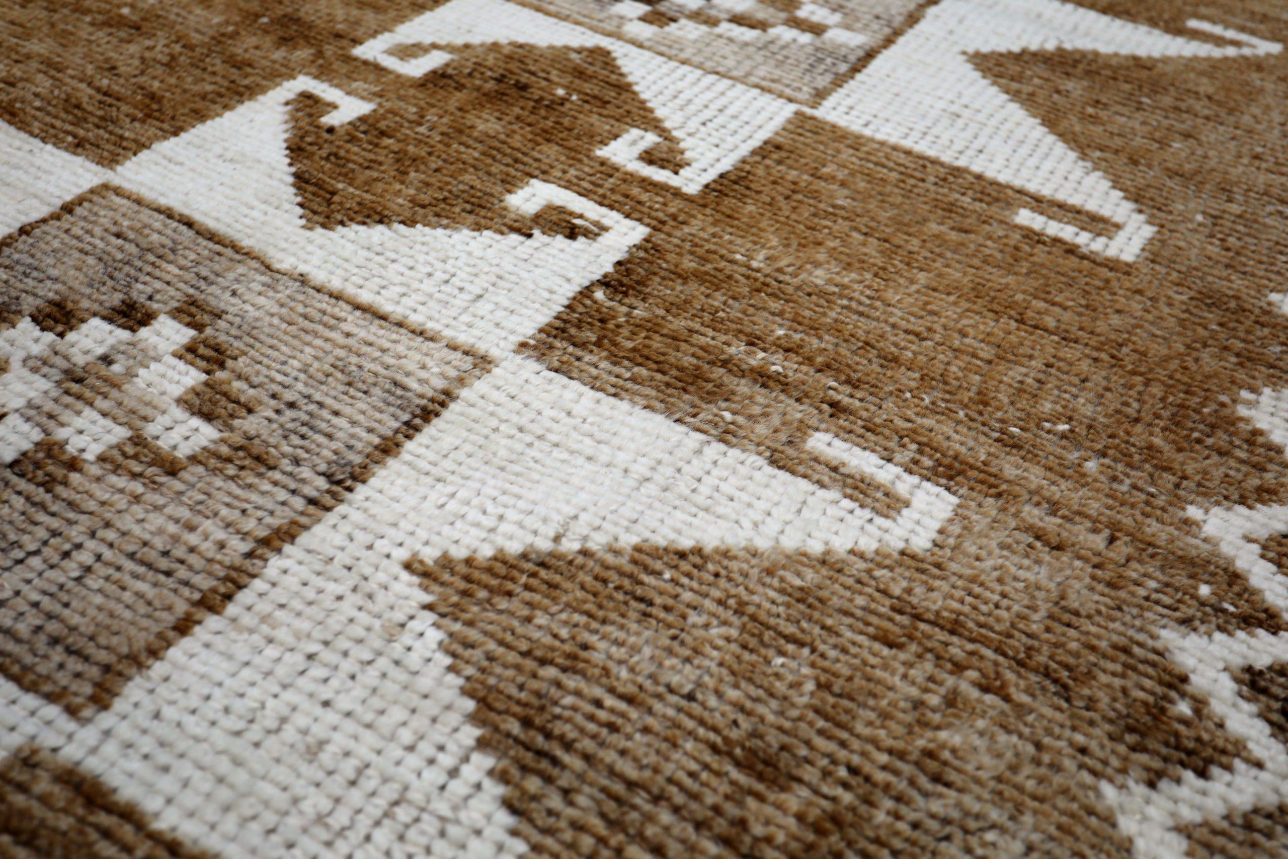Turco Tappeto Runner Turkey Anatoly - Lana Marrone Avorio Design - 93201 in vendita
