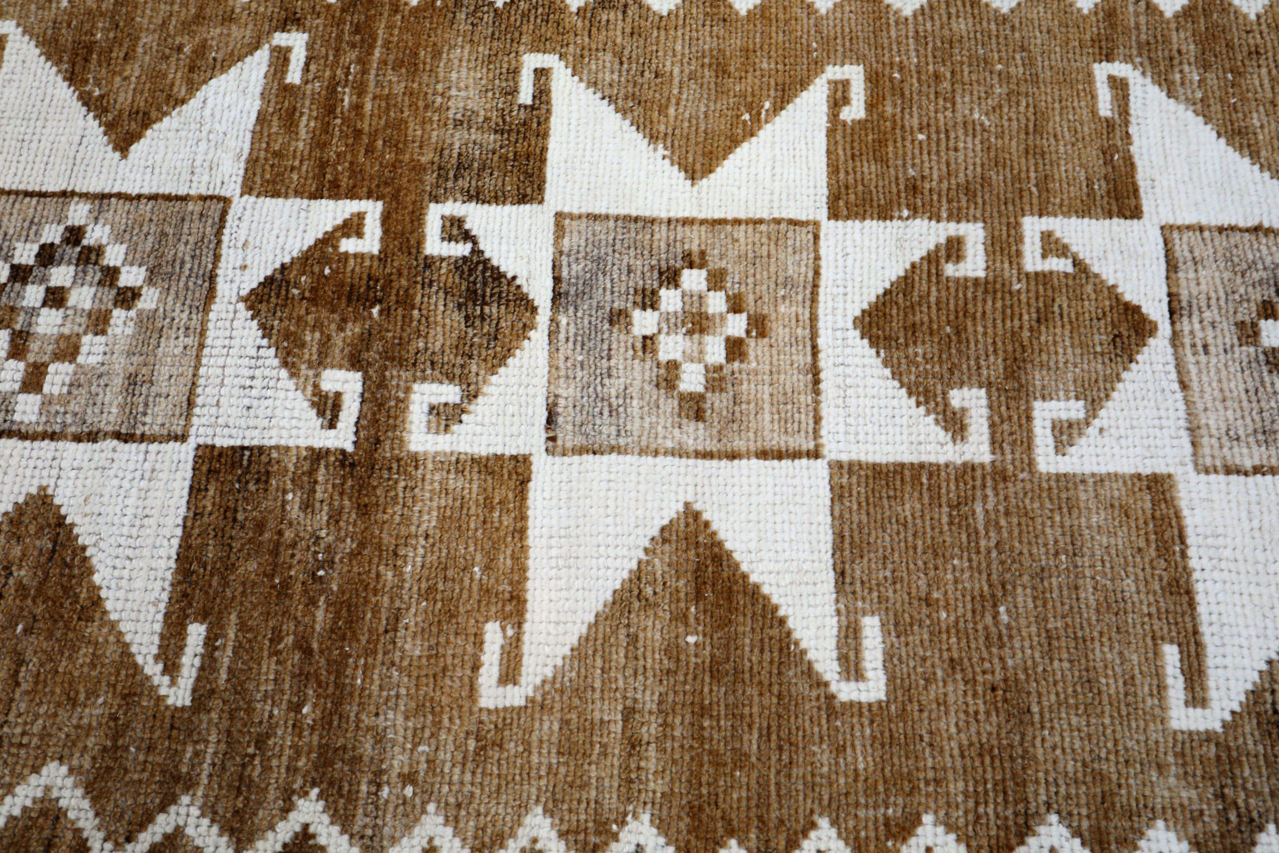 XX secolo Tappeto Runner Turkey Anatoly - Lana Marrone Avorio Design - 93201 in vendita