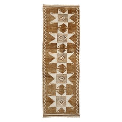 Turkey Anatoly Runner Rug - Wool Brown Ivory Design - 93201