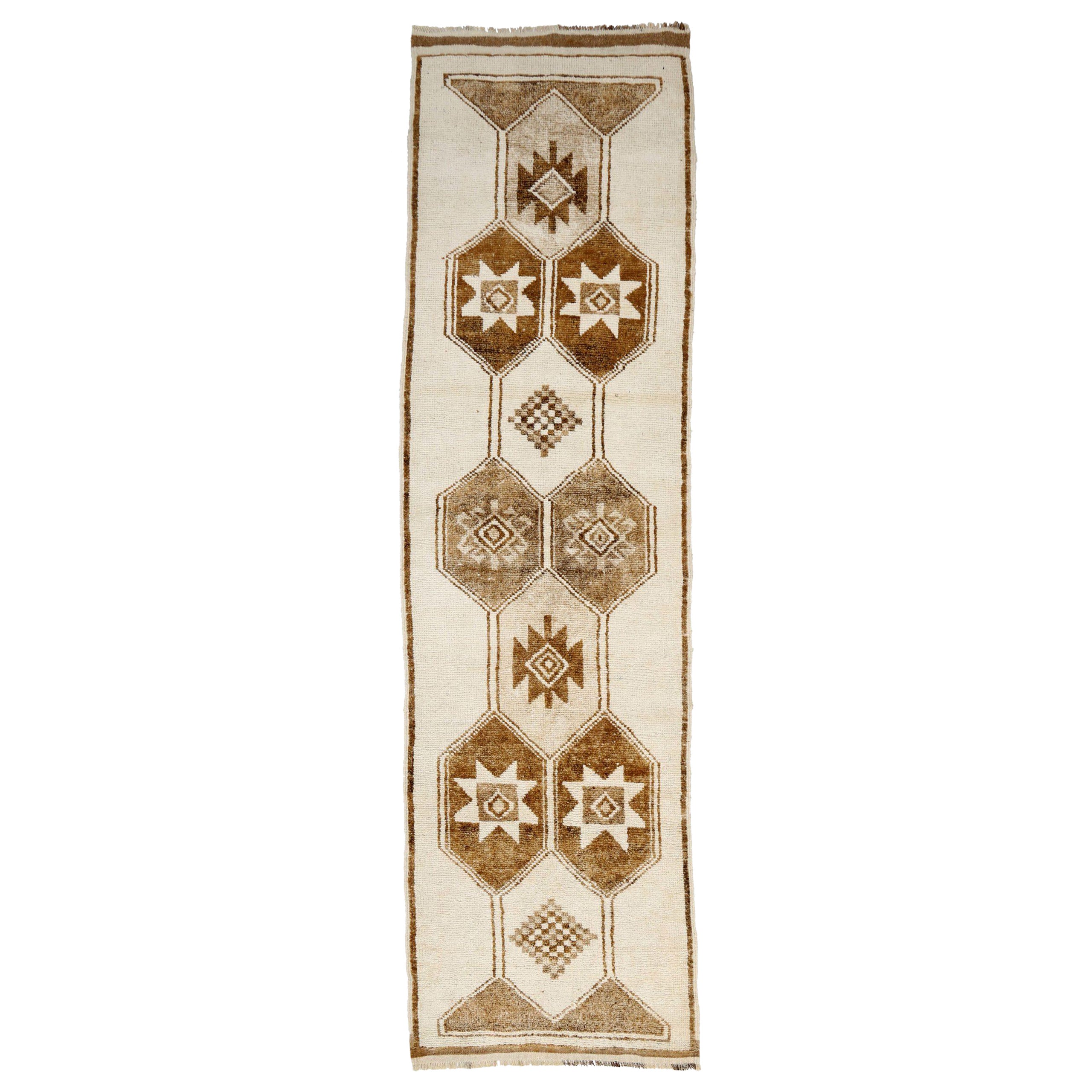 Türkei Anatoly Läufer Teppich - Wolle Braun Elfenbein Design - 93203