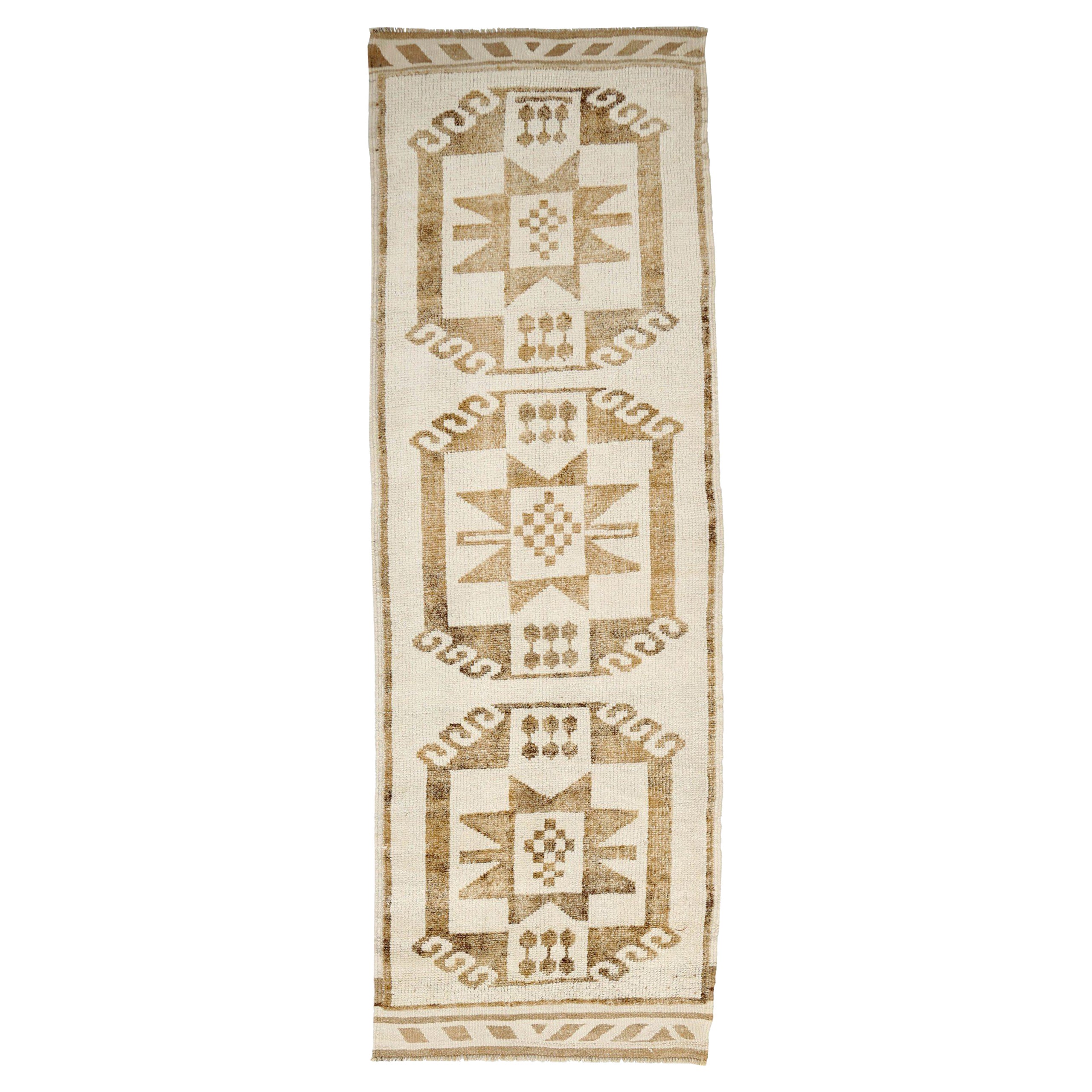 Türkei Anatoly Läufer Teppich - Wolle Braun Elfenbein Design - 93208