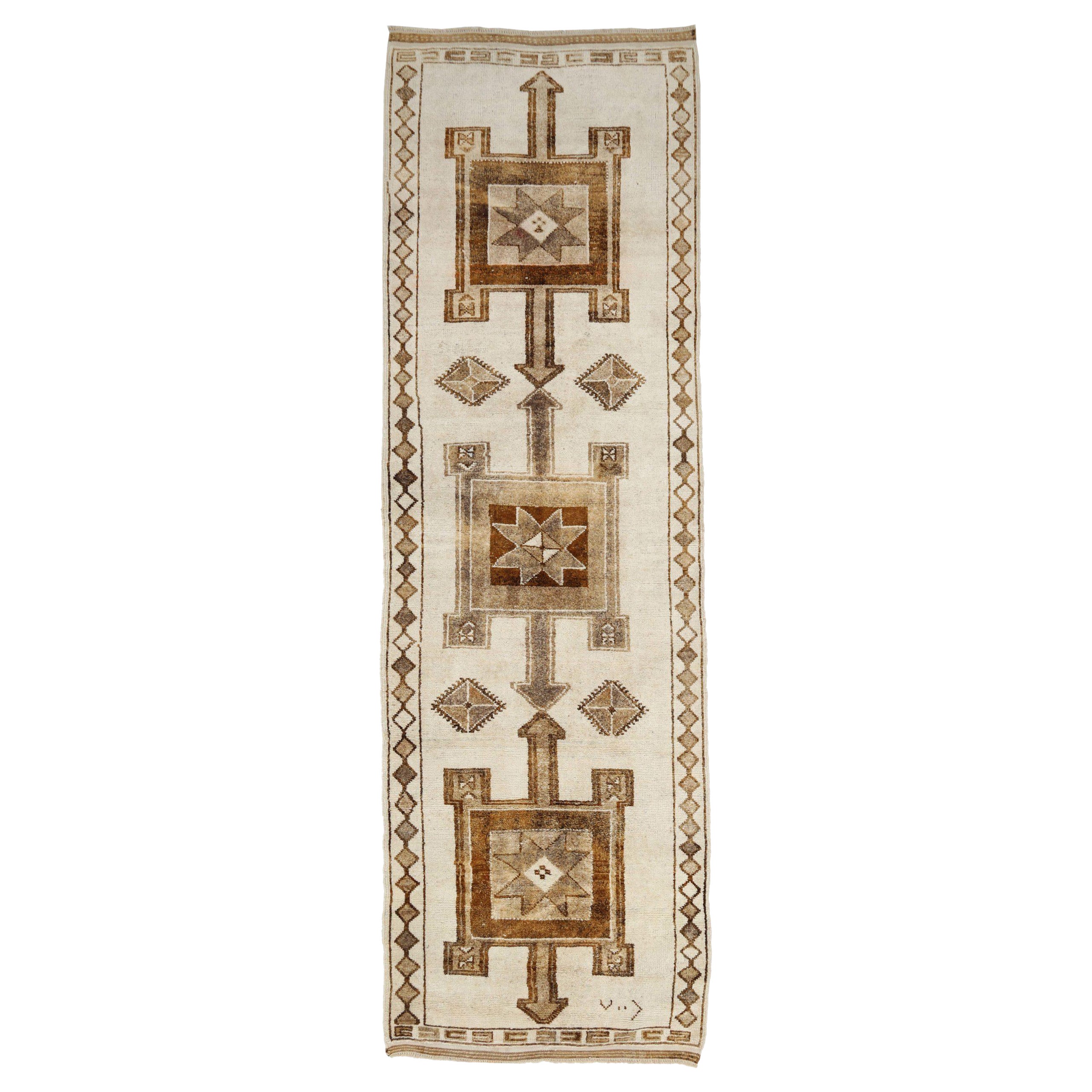 Türkei Anatoly Läufer Teppich - Wolle Braun Elfenbein Design - 93209