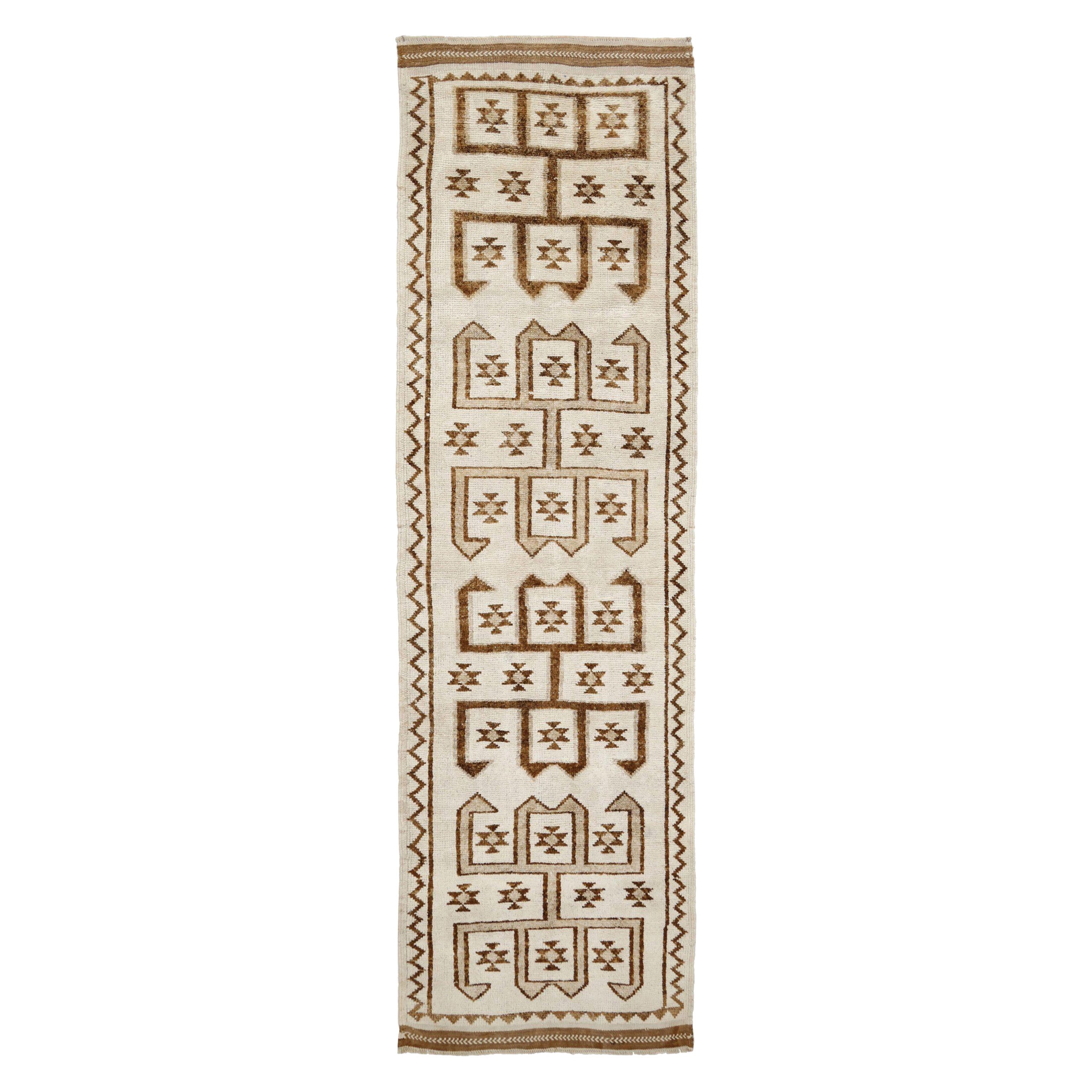 Tappeto Runner Turkey Anatoly - Lana Marrone Avorio Design - 93212