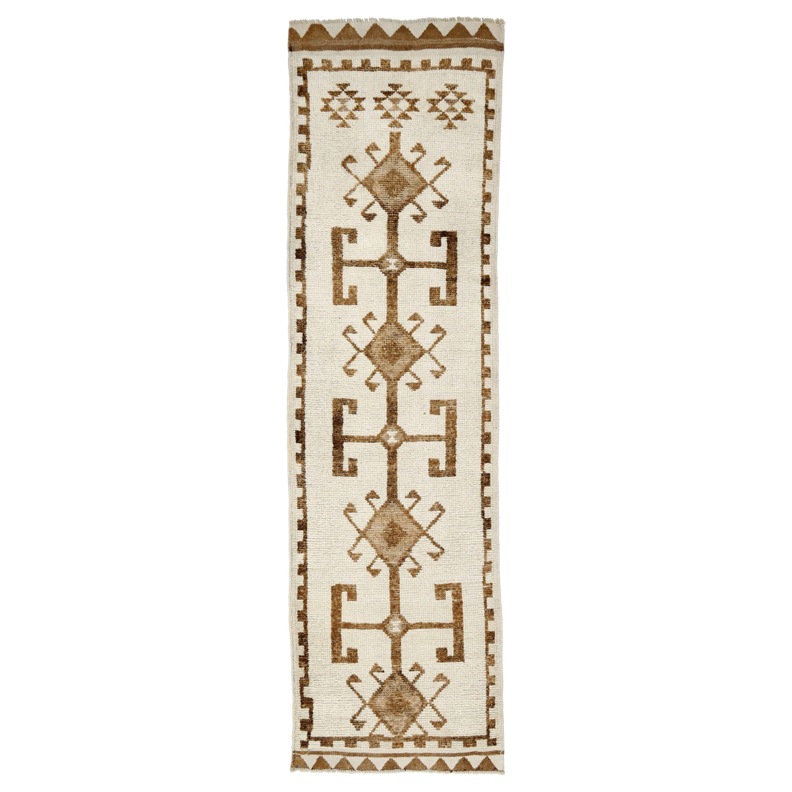 Türkei Anatoly Läufer Teppich - Wolle Braun Elfenbein Design - 93215