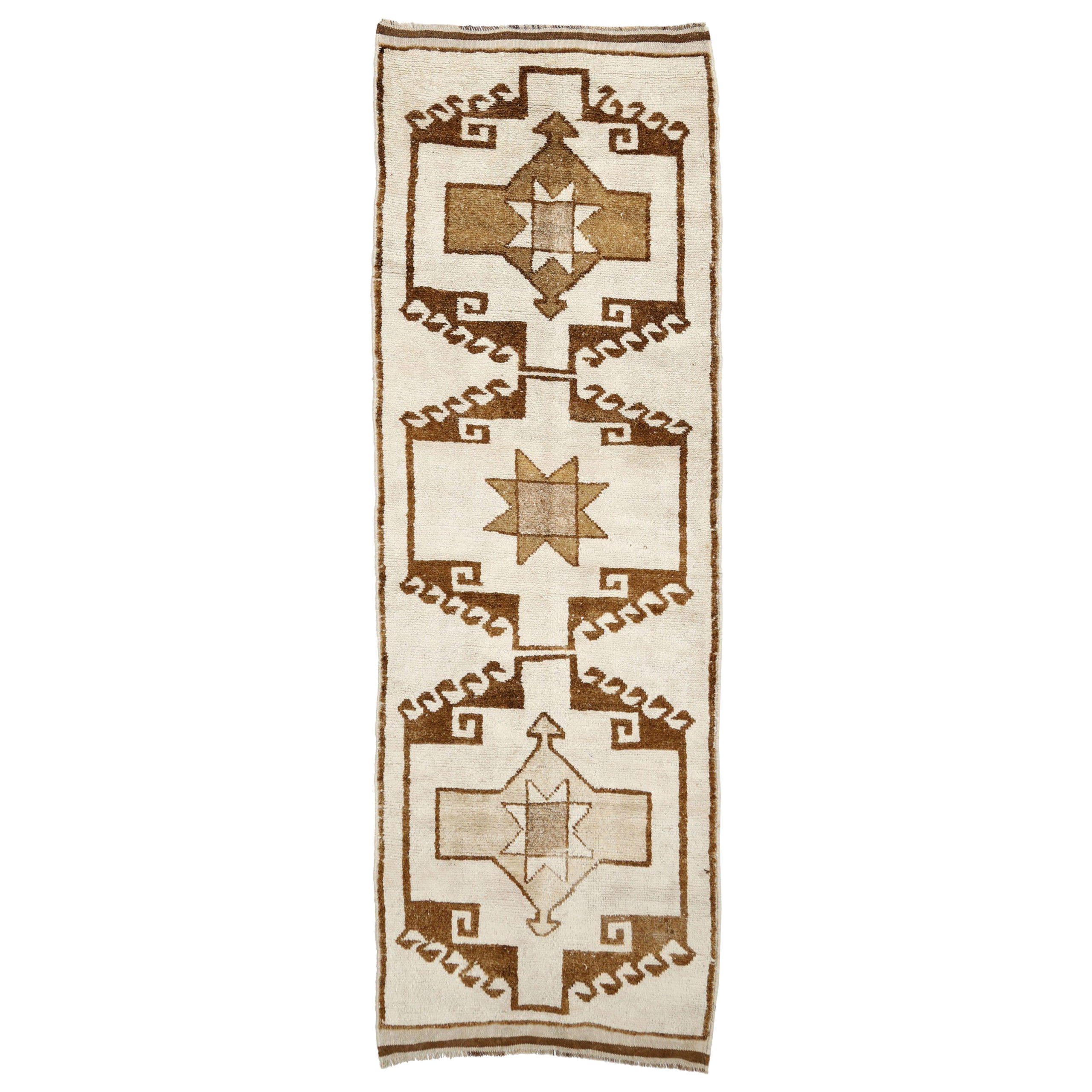 Türkei Anatoly Läufer Teppich - Wolle Braun Elfenbein Design - 93216