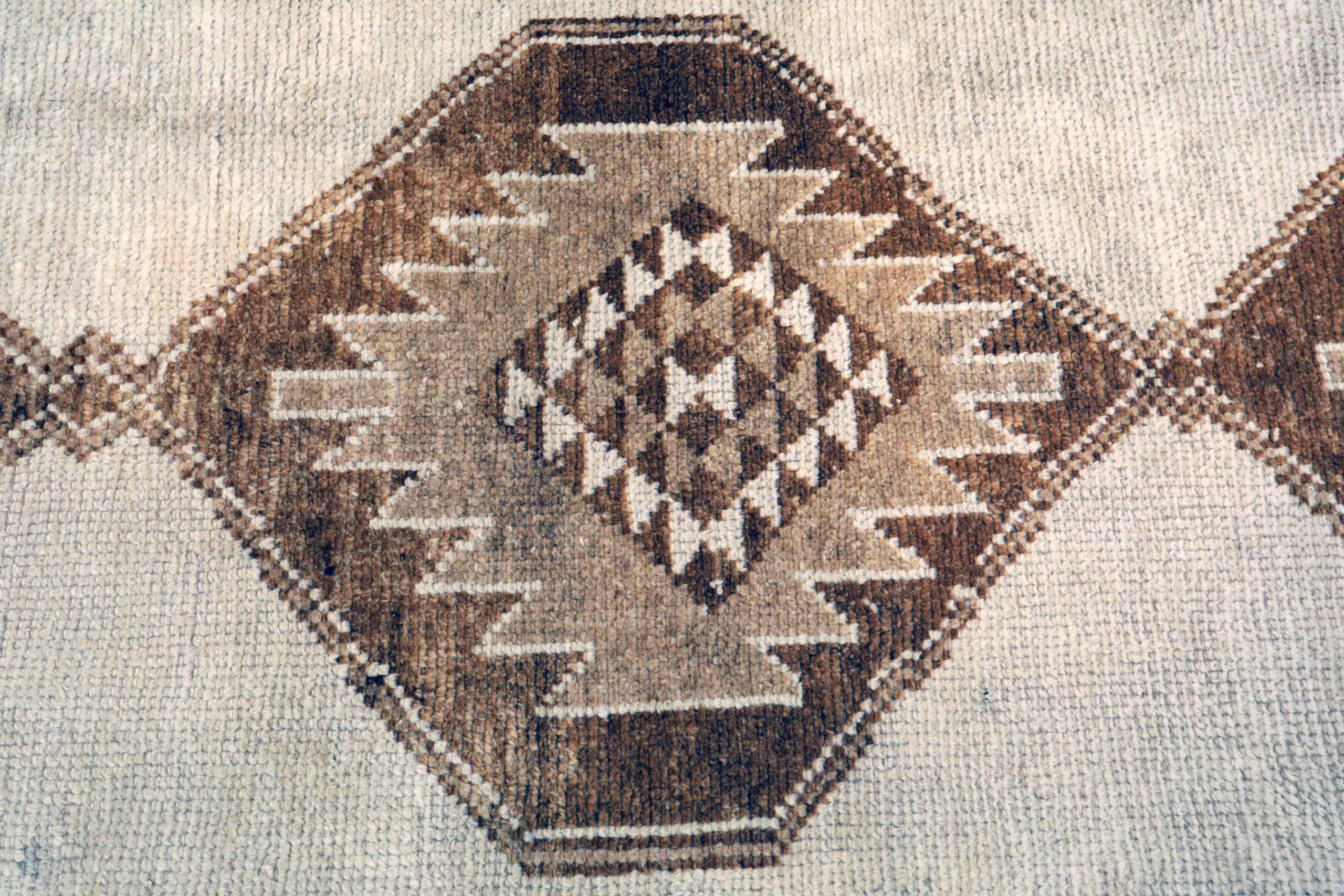 Turkish Turkey Anatoly Runner Rug - Wool Brown Ivory Design - 93315 For Sale
