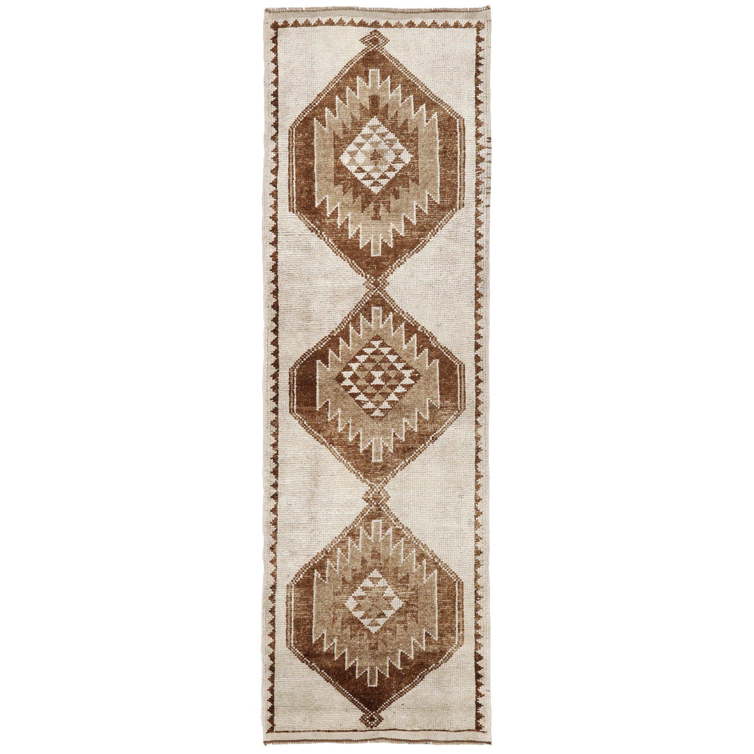 Türkei Anatoly Läufer Teppich - Wolle Braun Elfenbein Design - 93315