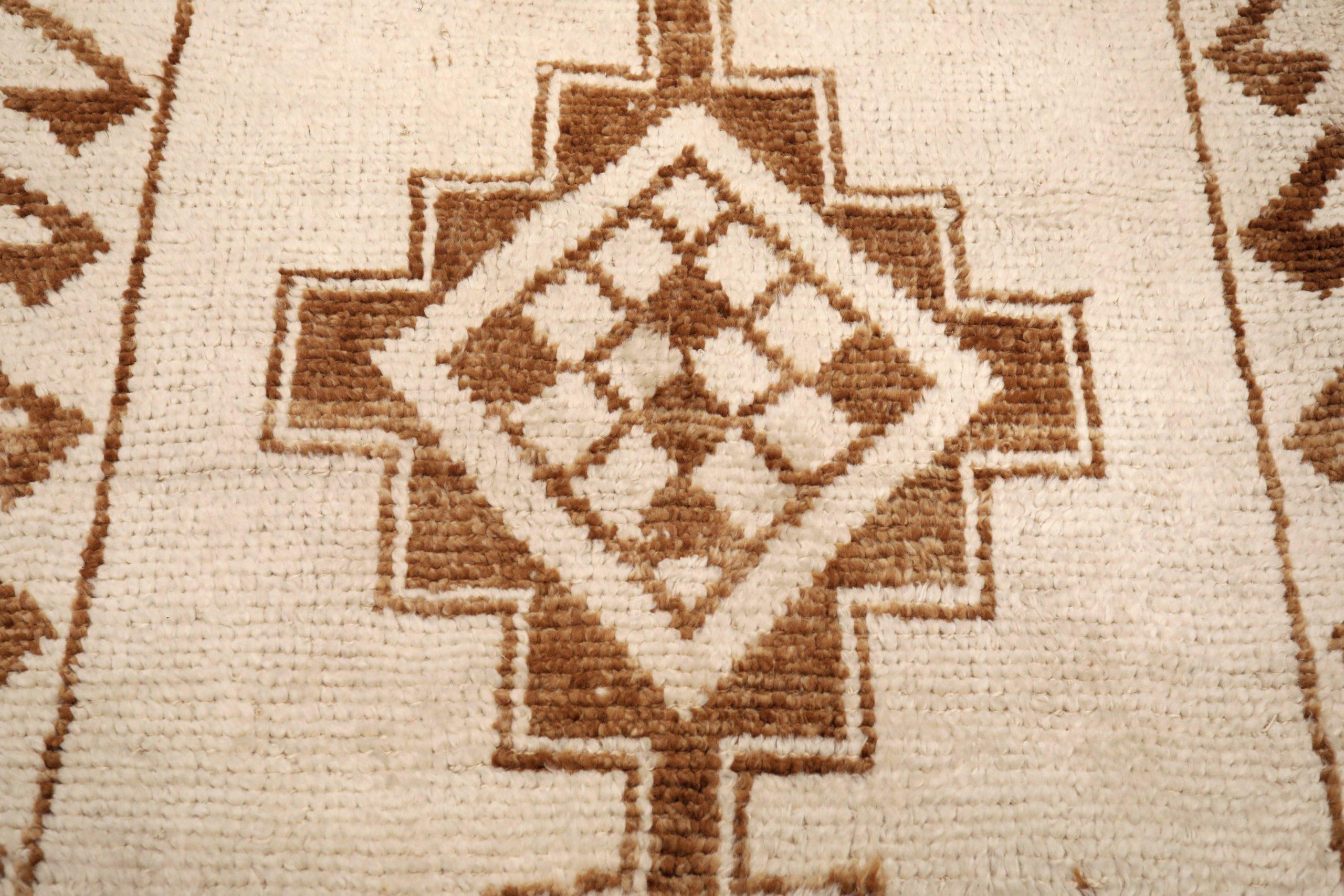 Tribale Tappeto Runner Turkey Anatoly - Lana Marrone Avorio Design - 93319 in vendita