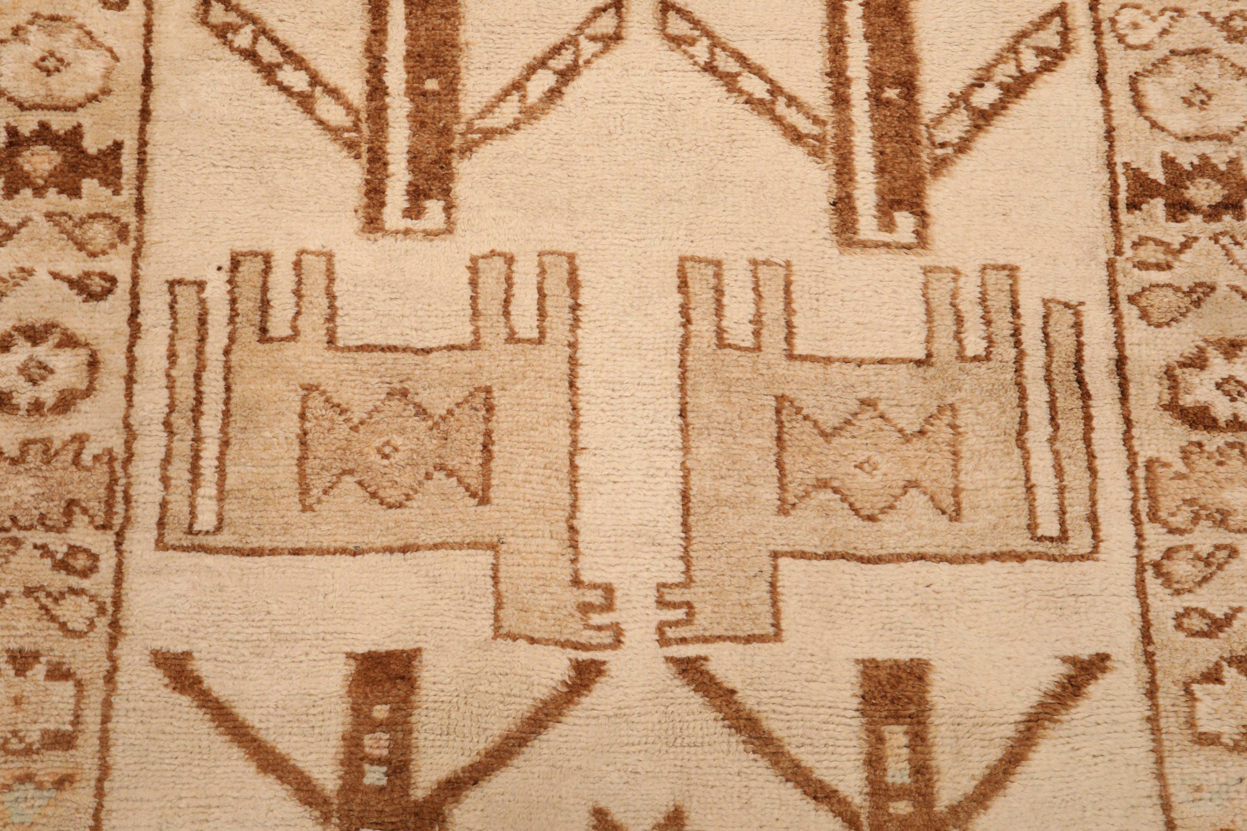 Turkey Anatoly Runner Rug - Wool Brown Ivory Design - 93331 In Excellent Condition For Sale In Dallas, TX