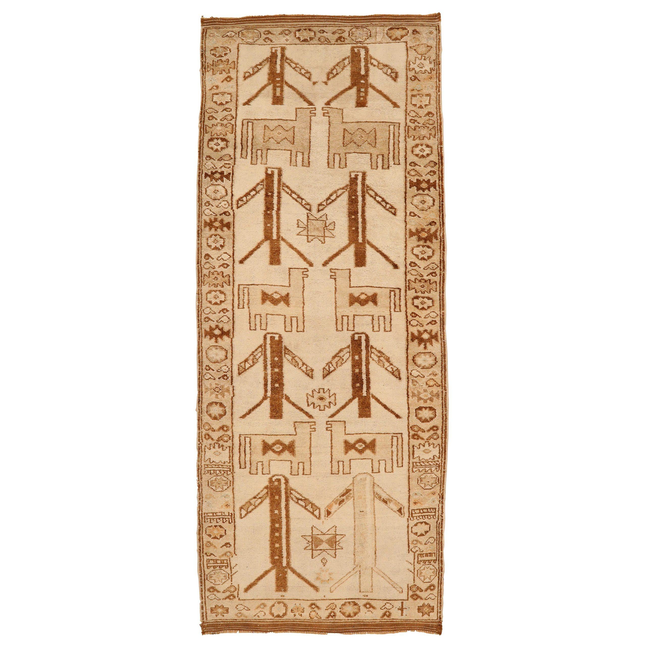 Turkey Anatoly Runner Rug - Wool Brown Ivory Design - 93331
