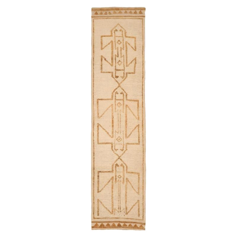 Turkey Anatoly Runner Rug - Wool Brown Ivory Design - 93332