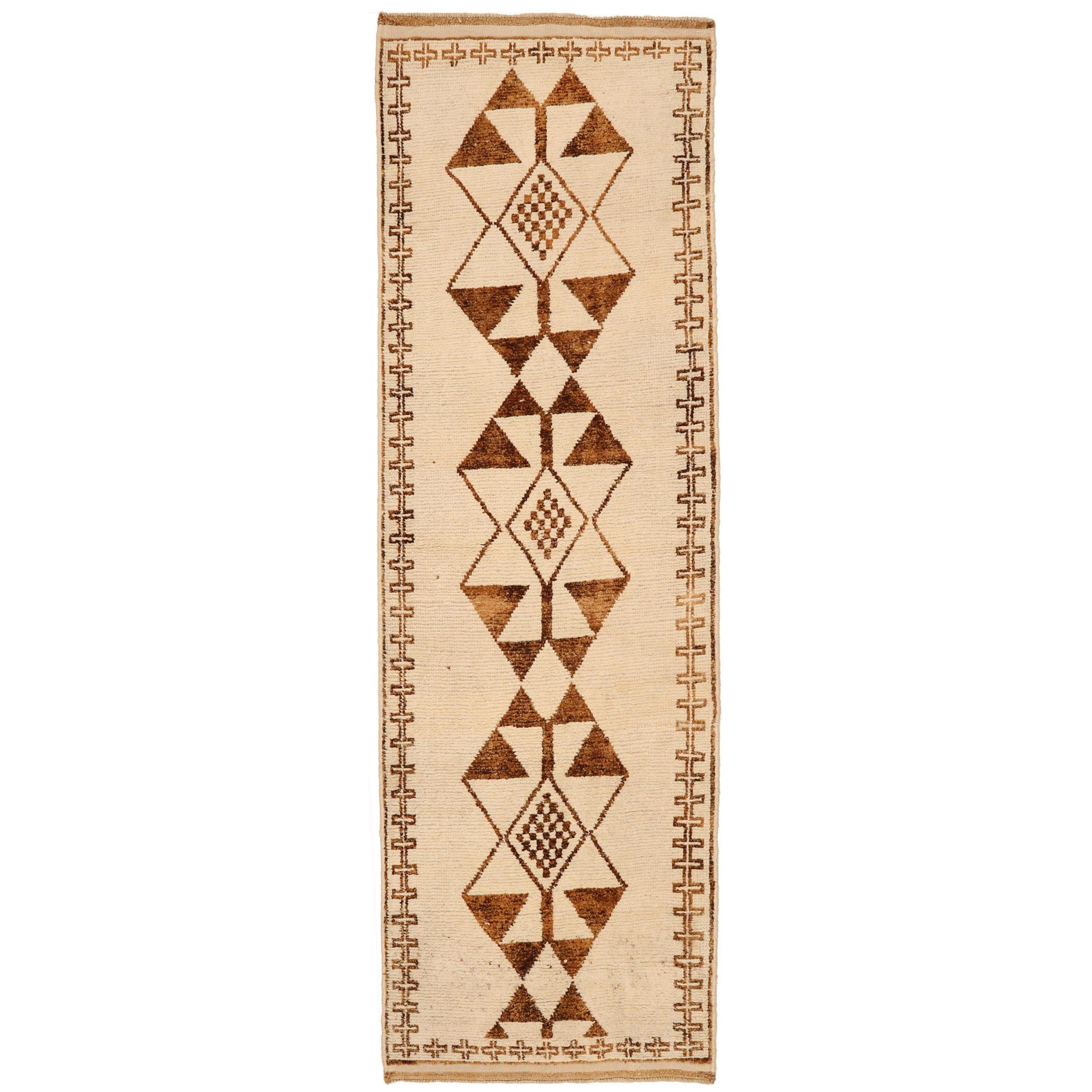 Turkey Anatoly Runner Rug - Wool Brown Ivory Design - 93337