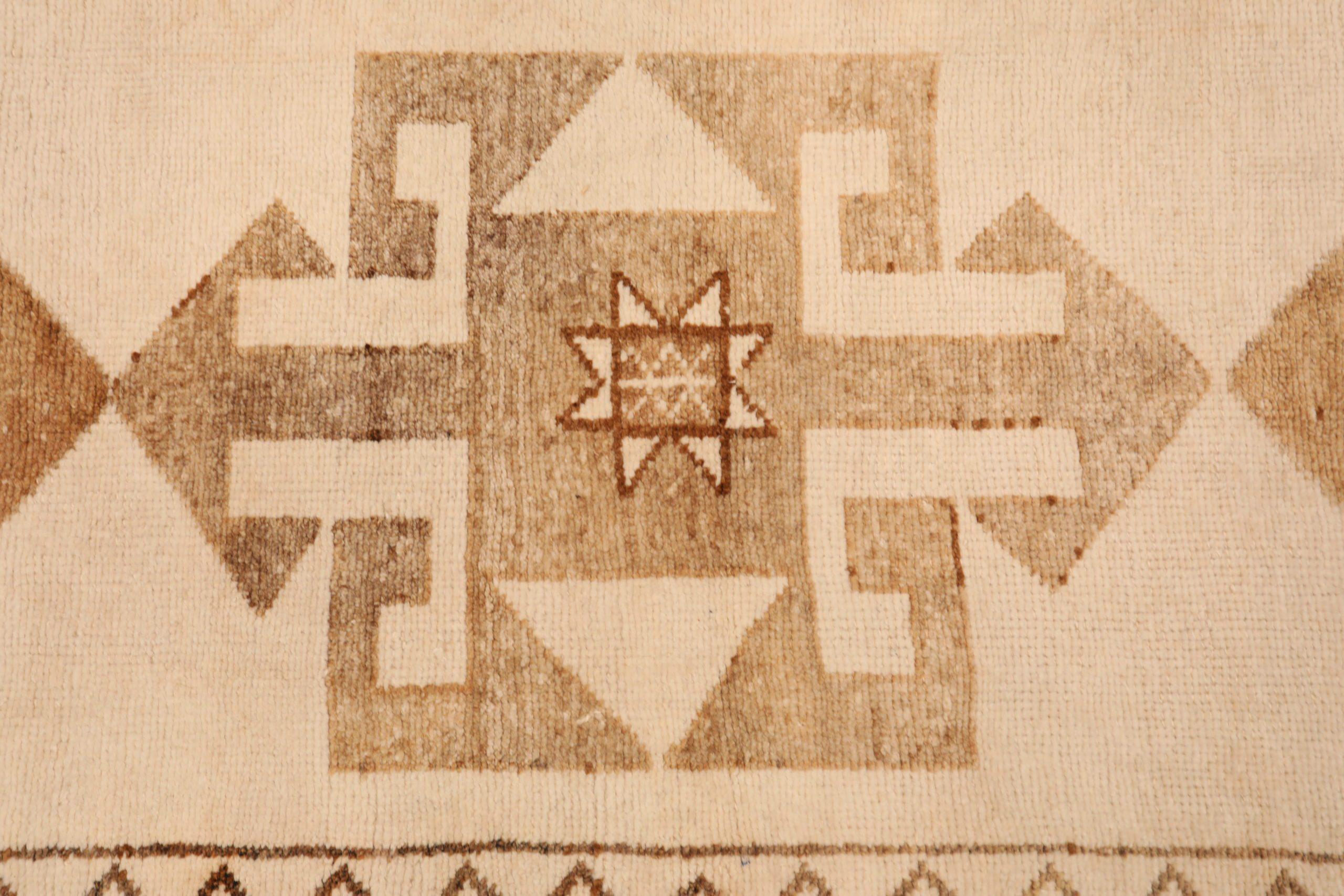Türkei Anatoly Läufer Teppich - Wolle Braun Elfenbein Design - 93339 im Zustand „Hervorragend“ im Angebot in Dallas, TX