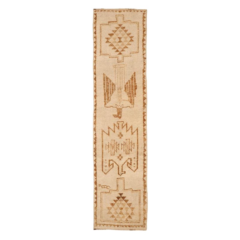 Turkey Anatoly Runner Rug - Wool Brown Ivory Design - 93345