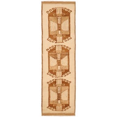 Turkey Anatoly Runner Rug - Wool Brown Ivory Design - 93349