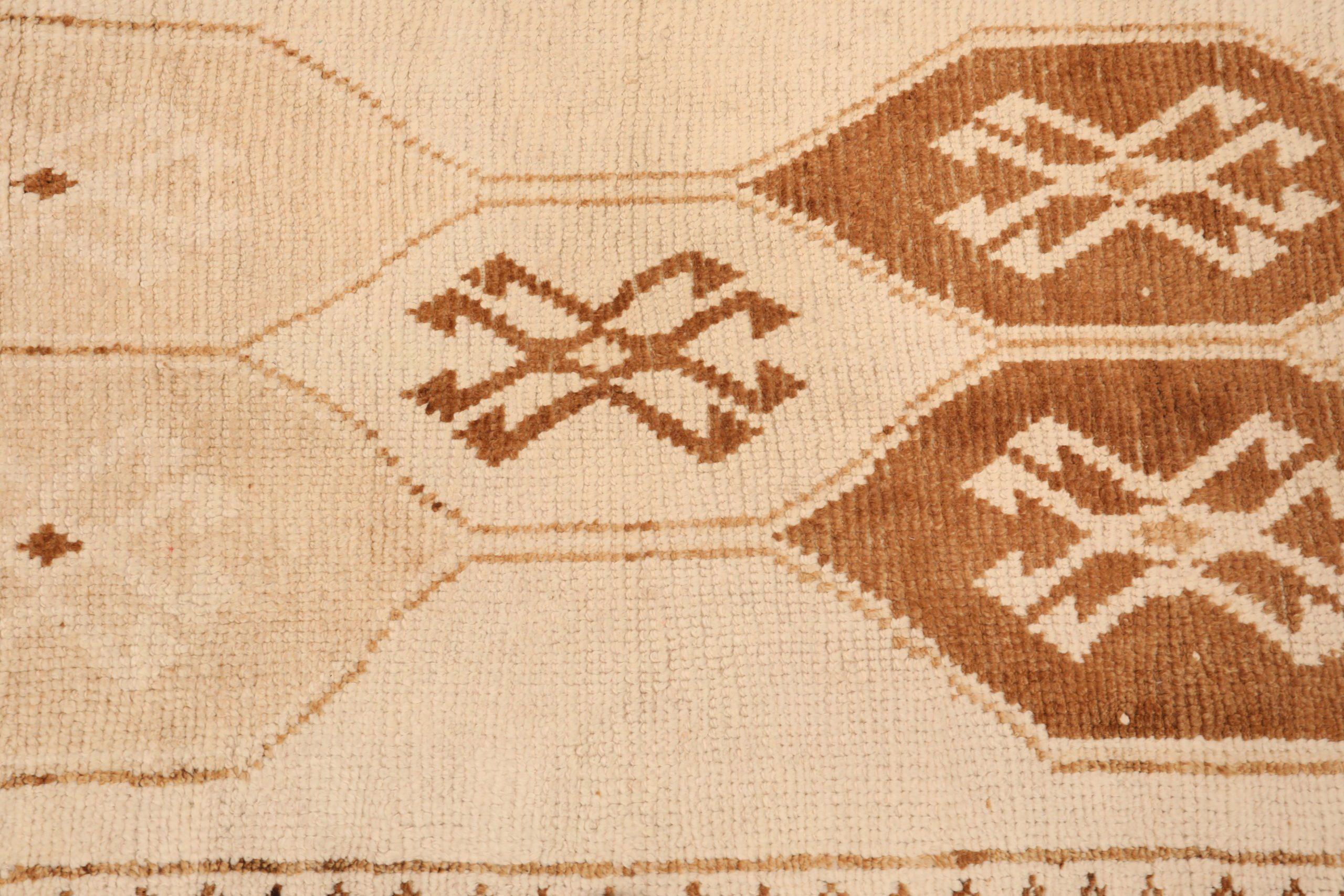 XX secolo Tappeto Runner Turkey Anatoly - Lana Marrone Avorio Design - 93354 in vendita