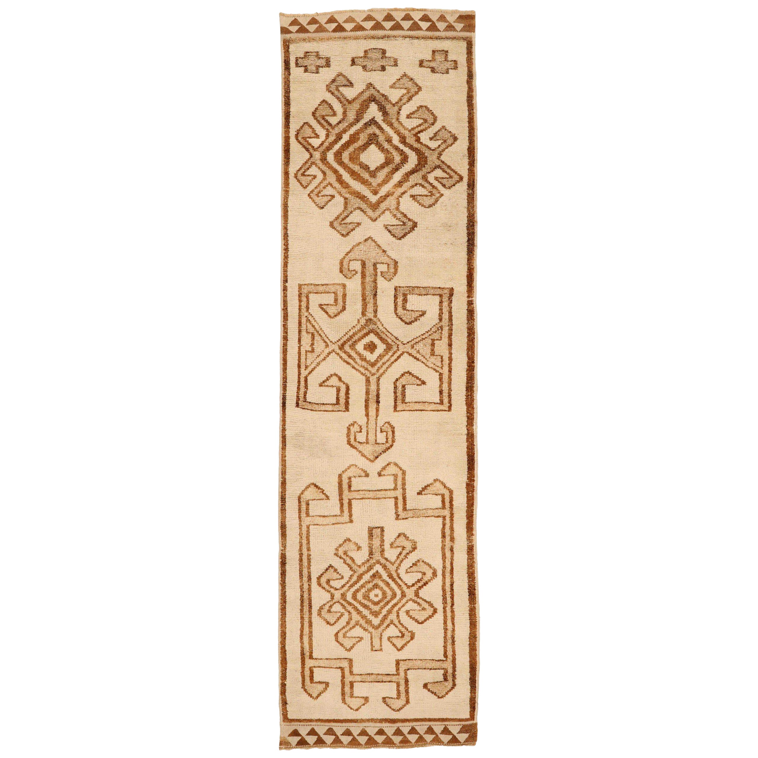 Türkei Anatoly Läufer Teppich - Wolle Braun Elfenbein Design - 93359