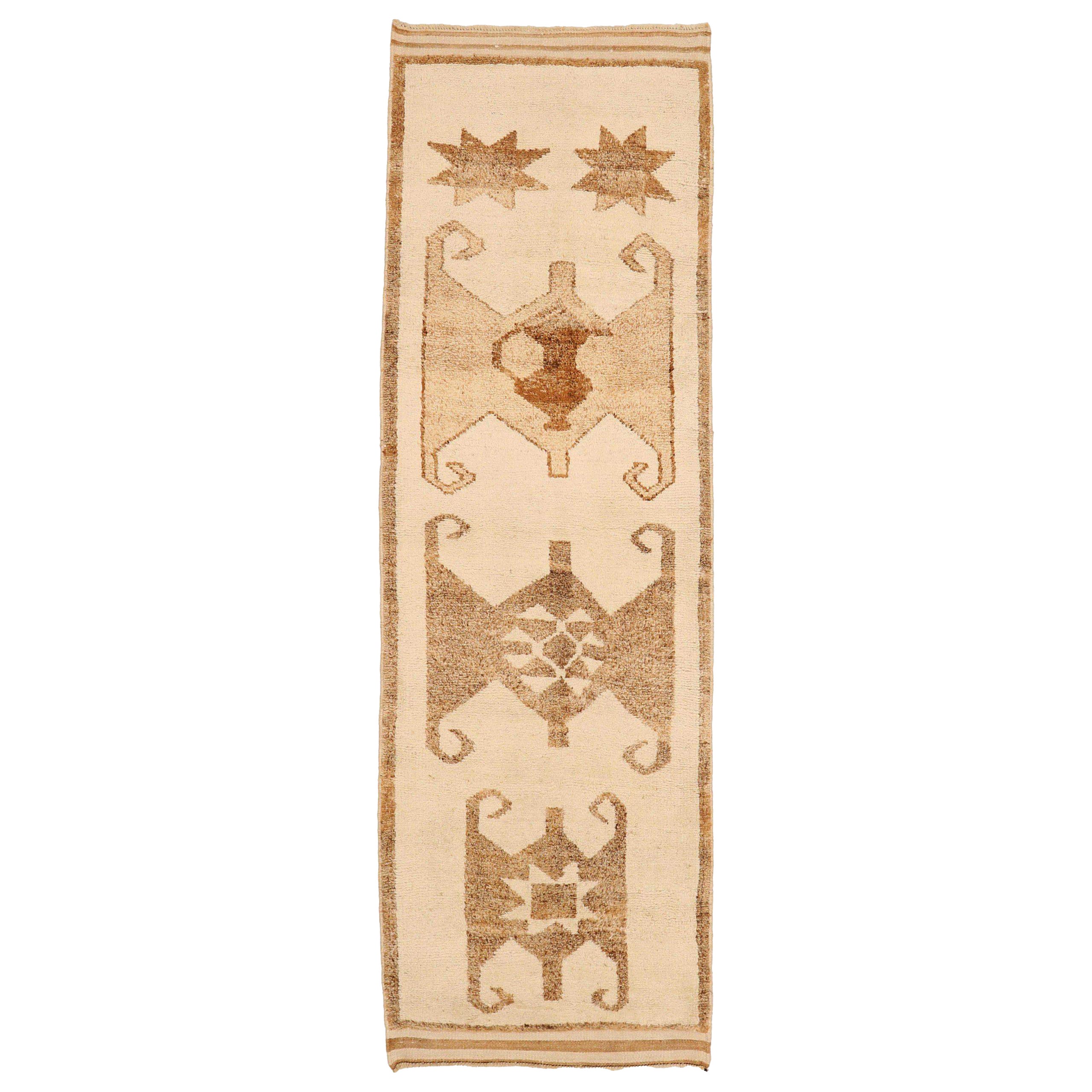 Turkey Anatoly Runner Rug - Wool Brown Ivory Design - 93369