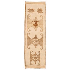 Turkey Anatoly Runner Rug - Wool Brown Ivory Design - 93369
