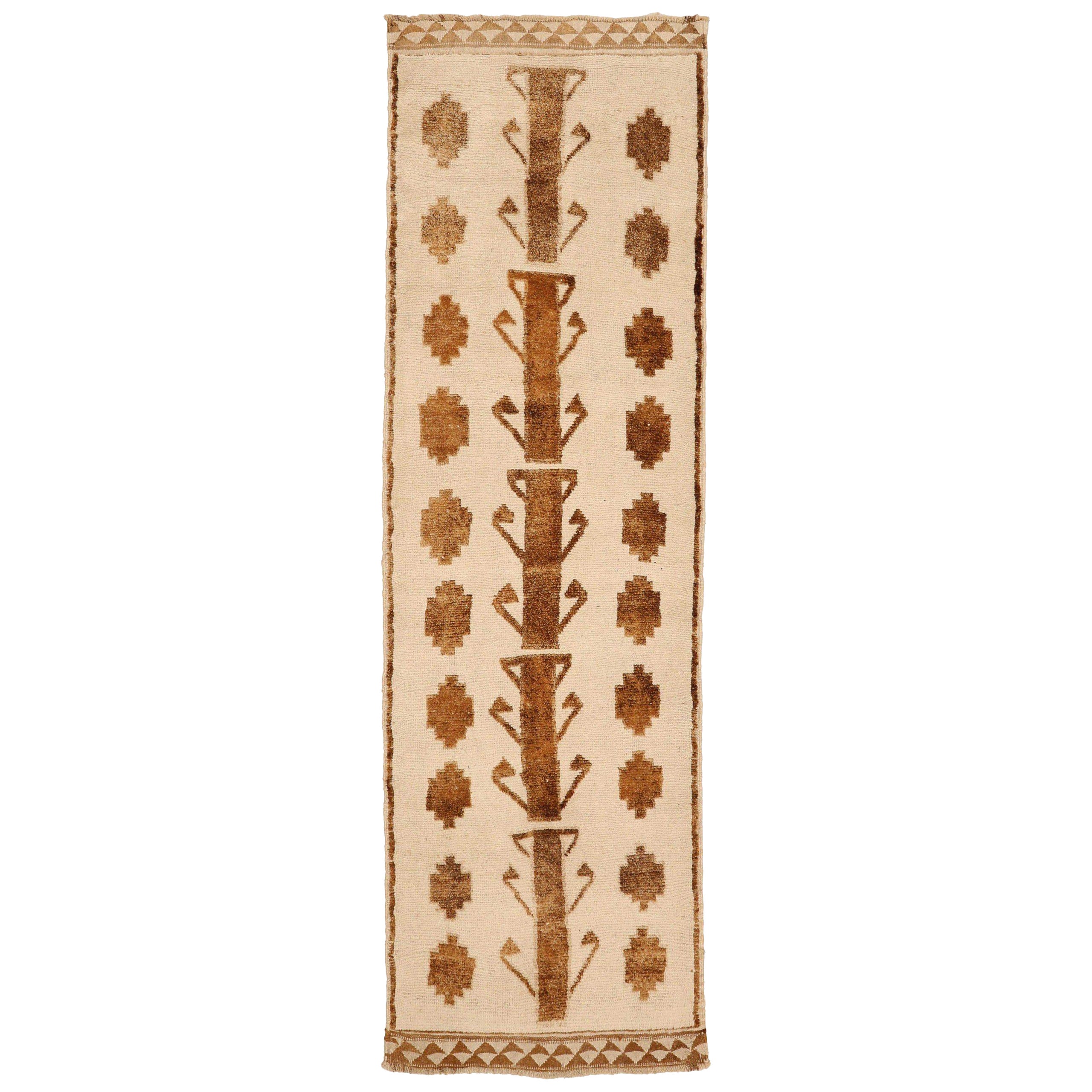Turkey Anatoly Runner Rug - Wool Brown Ivory Design - 93371