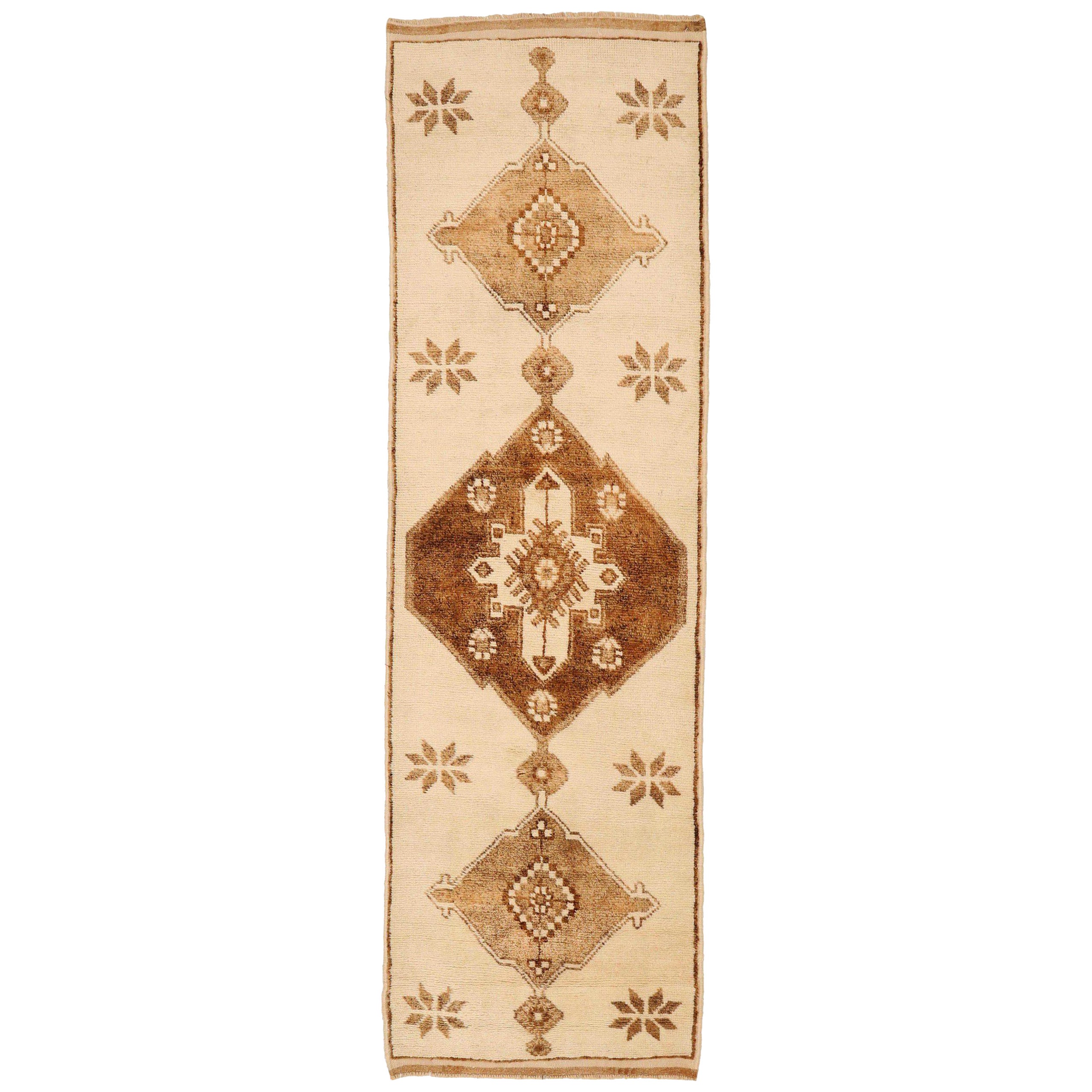 Türkei Anatoly Läufer Teppich - Wolle Braun Elfenbein Design - 93379