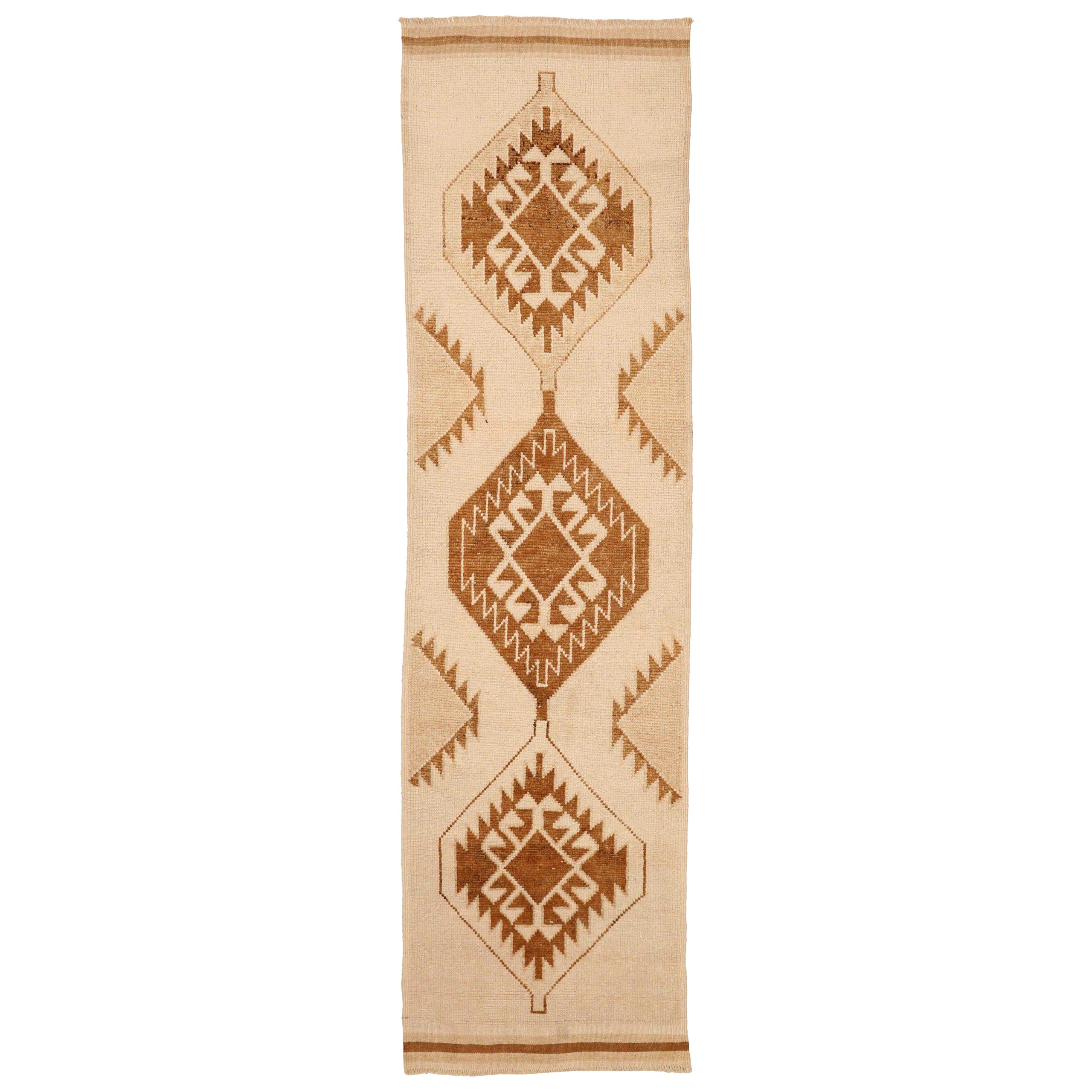 Türkei Anatoly Läufer Teppich - Wolle Braun Elfenbein Design - 93381