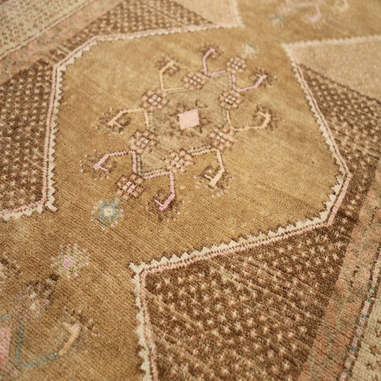 Tribal Turkey Anatoly Runner Rug - Wool Brown Ivory Pink Design - 92935 For Sale