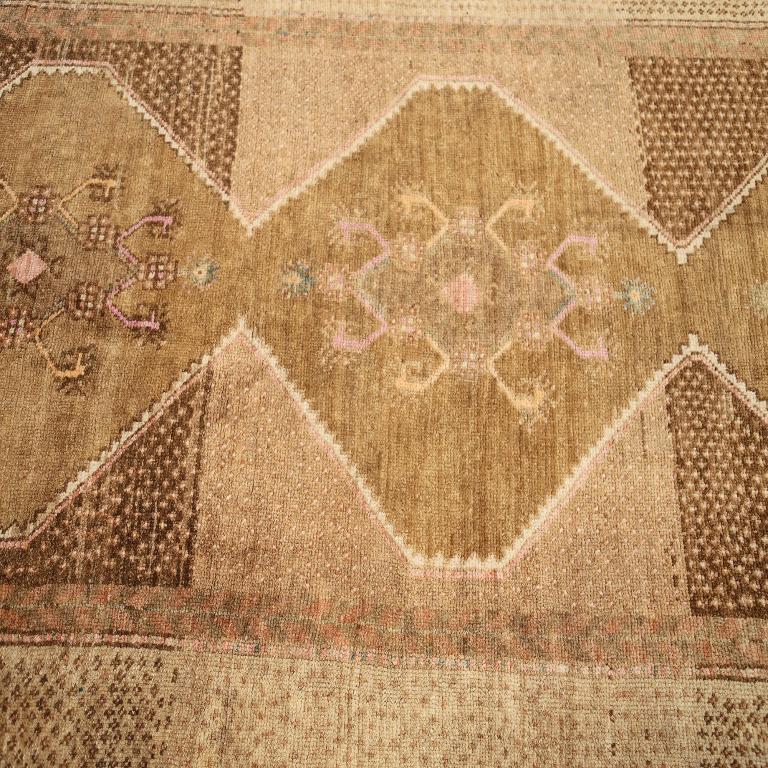 Turkish Turkey Anatoly Runner Rug - Wool Brown Ivory Pink Design - 92935 For Sale