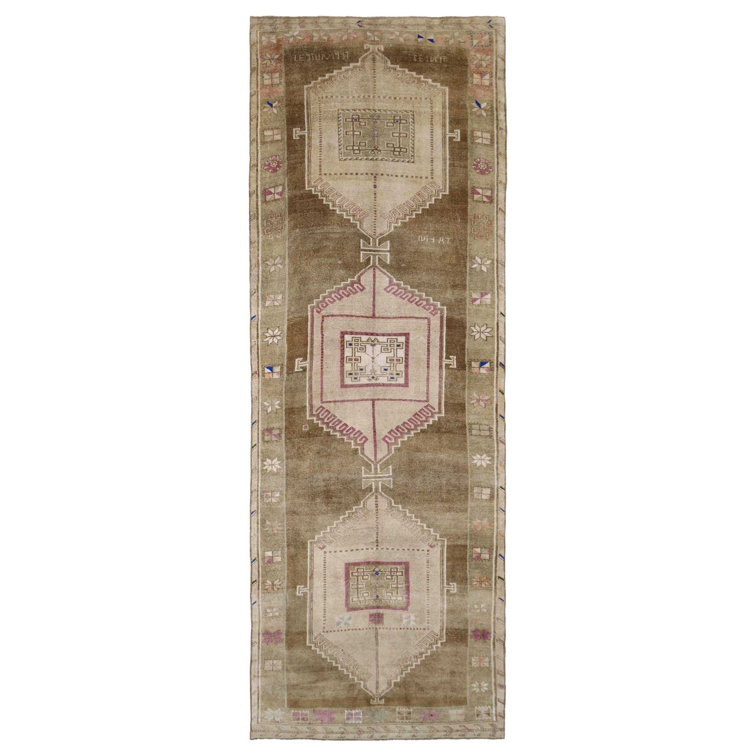 Tapis de course Turkey Anatoly - Laine Brown Ivory Pink Design - 93049