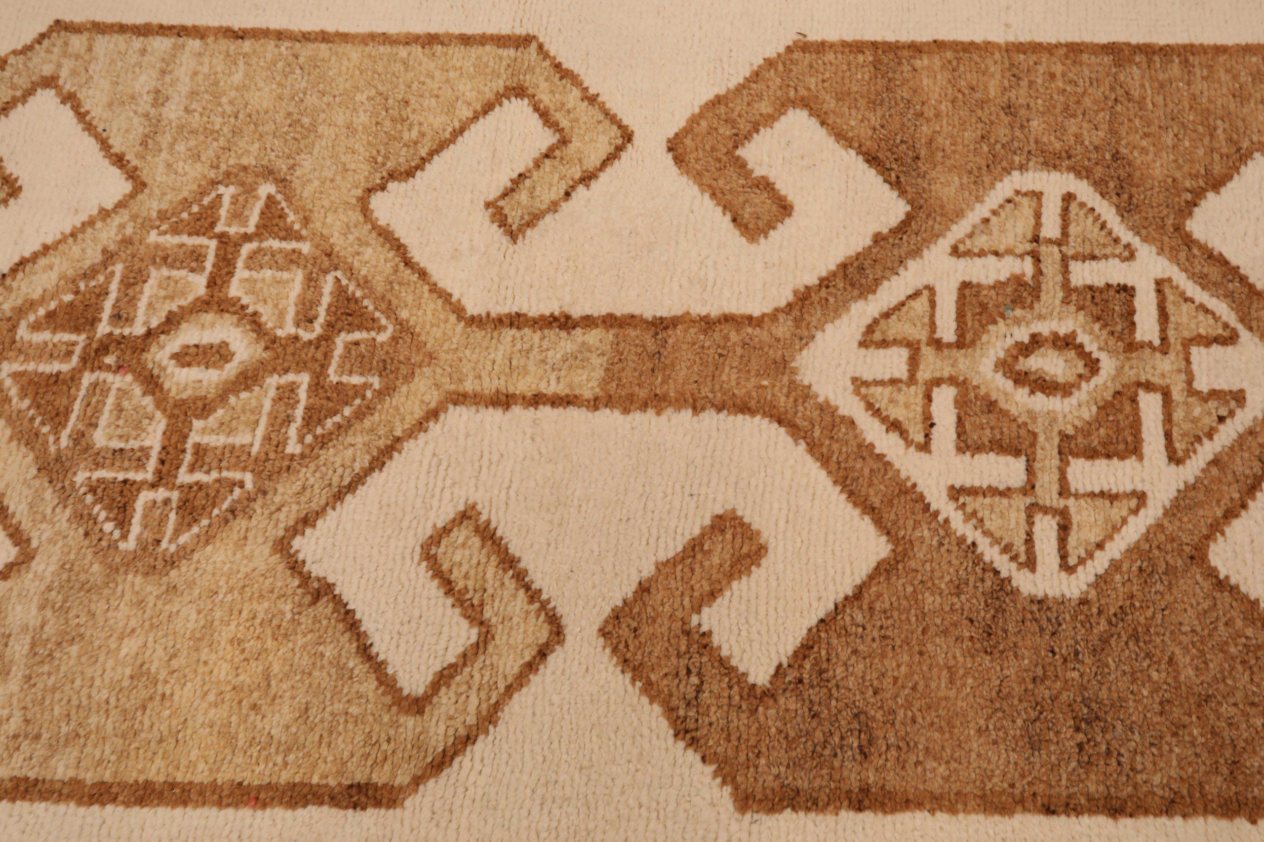 Türkei Anatoly Läufer Teppich - Wolle Braun Elfenbein Gelb Design - 93308 (20. Jahrhundert) im Angebot