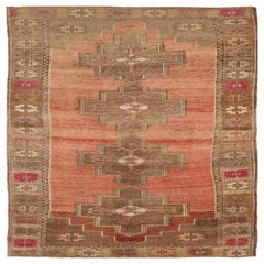 Turkey Anatoly Runner Rug - Wool Brown Pink Red Design - 92936