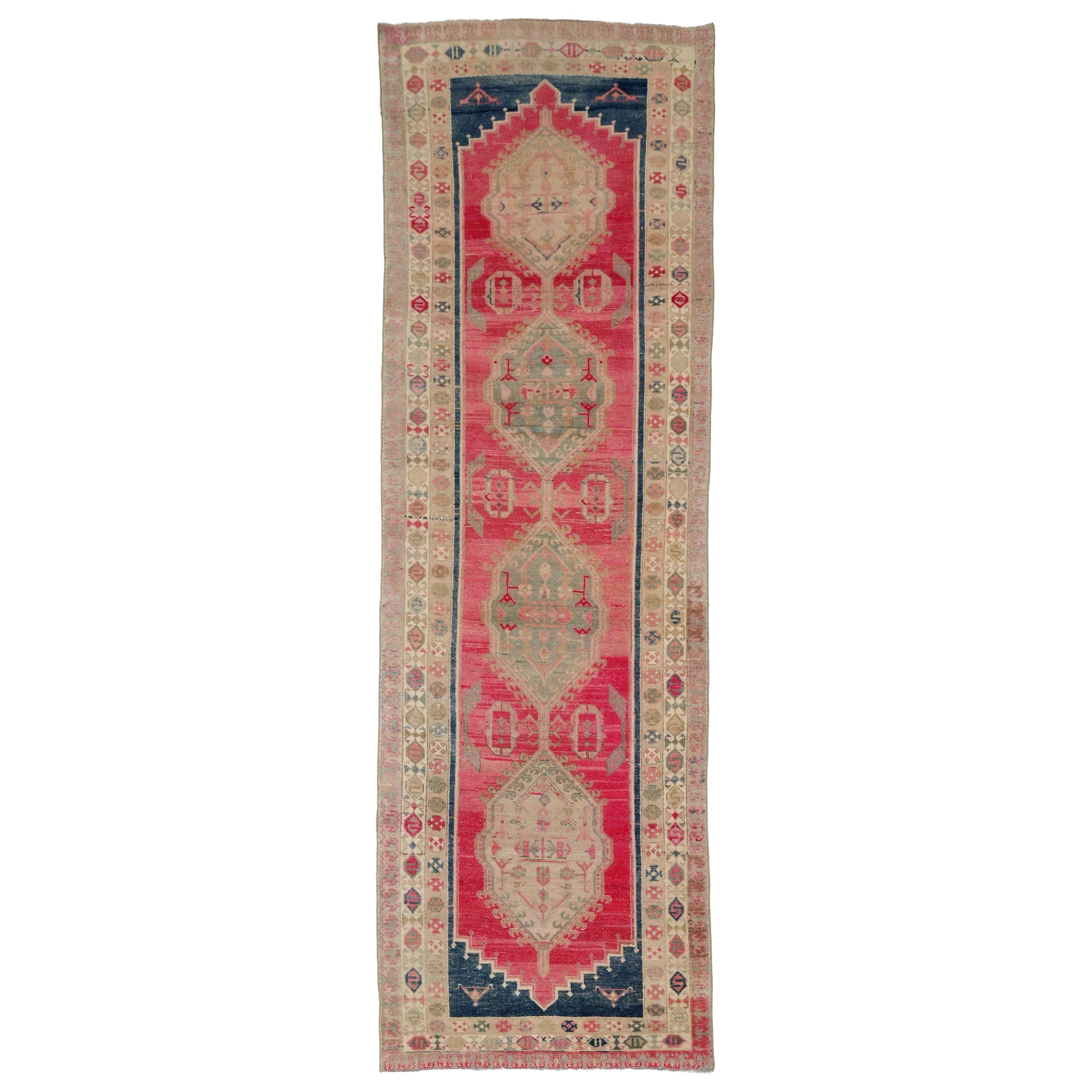 Tapis de couloir Anatoly Turquie vert ivoire bleu marine rouge - 93217