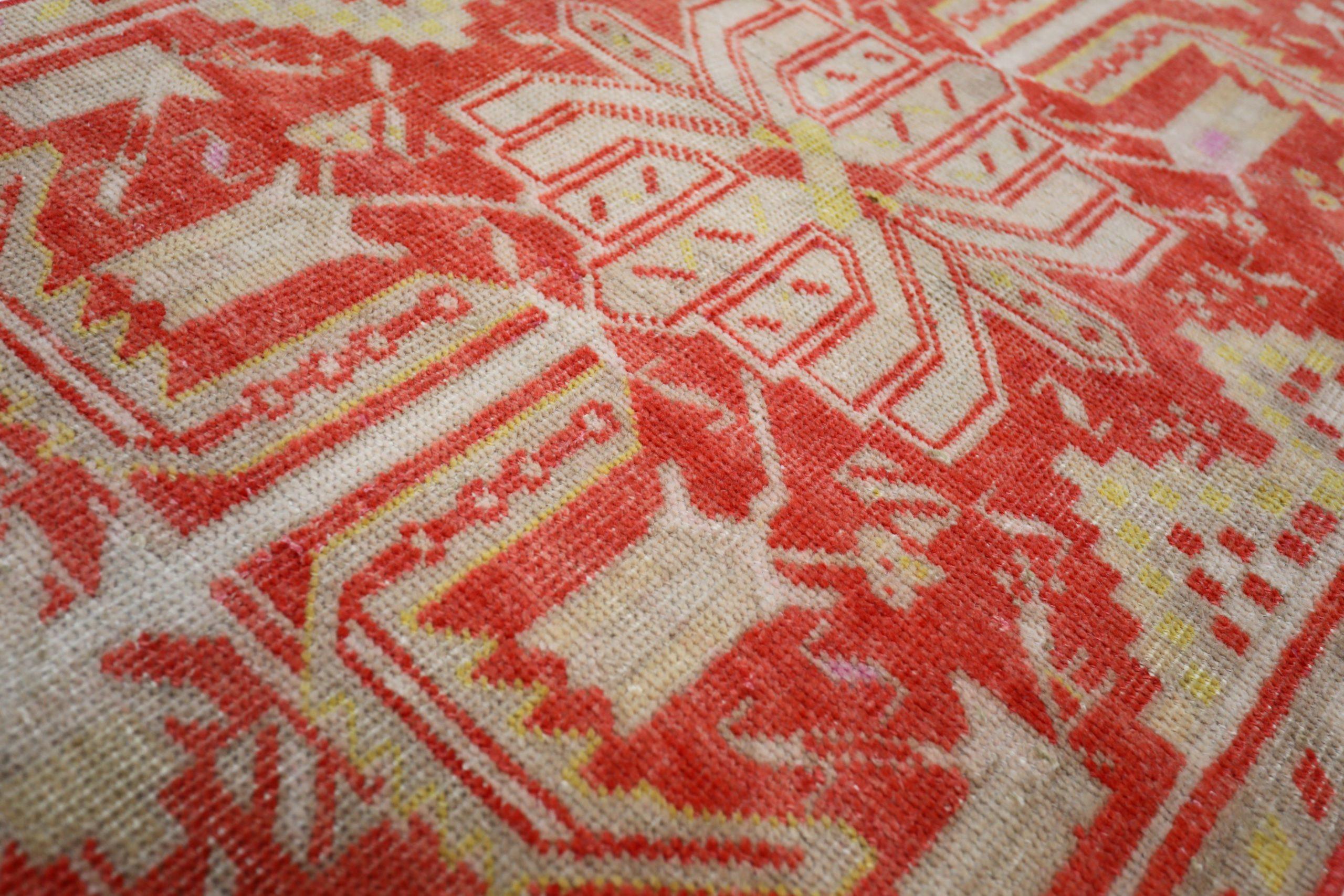 Turquía Anatoly Alfombra - Lana Verde Marfil Diseño Rojo - 93250 Tribal en venta