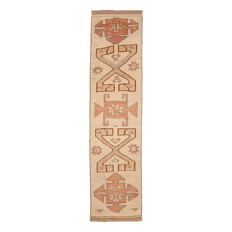 Tapis de course Anatoly Turquie, motif en laine ivoire rose - 93366 en vente