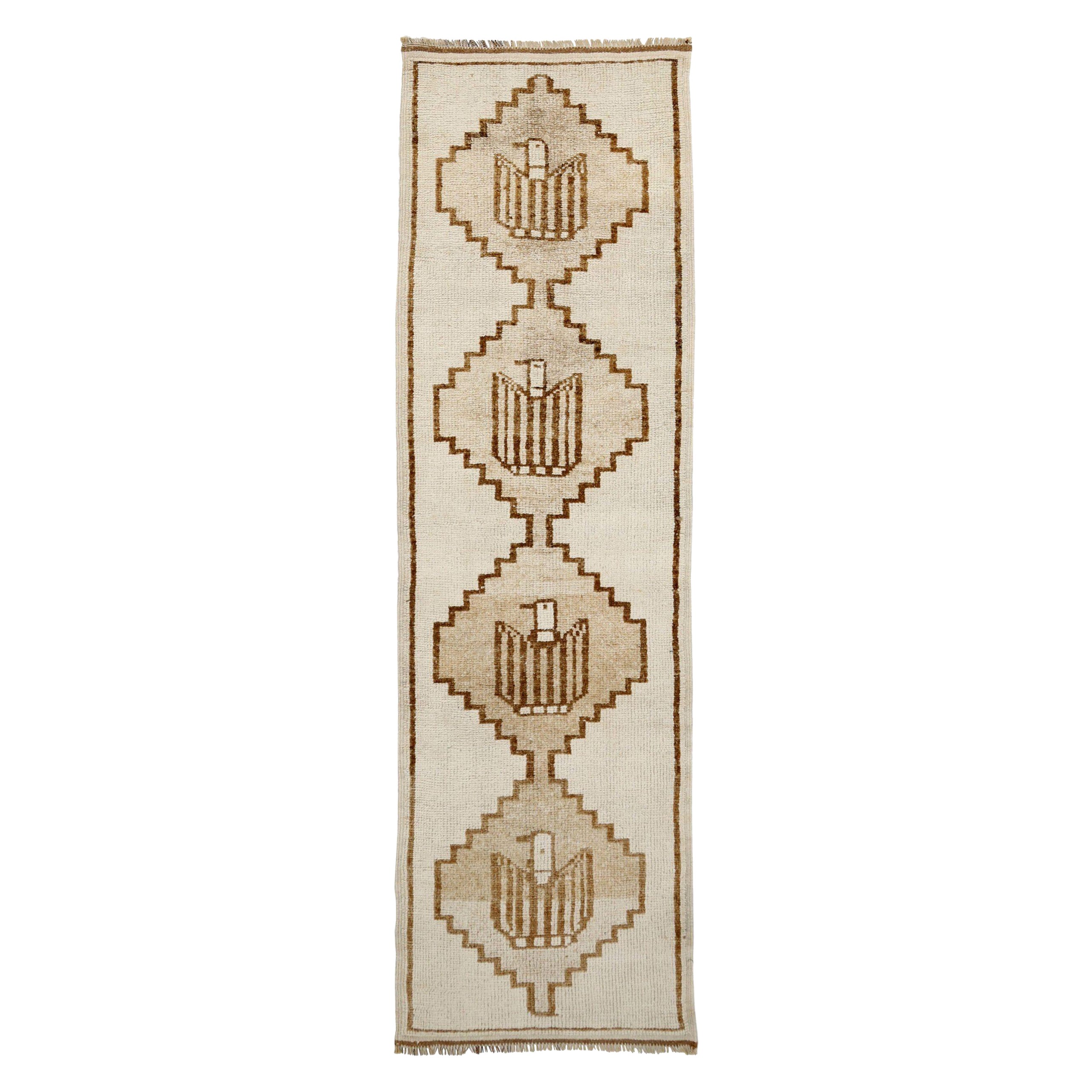 Türkischer Anatoly-Läufer aus Wolle in Elfenbein, Taupe und Design - 93193